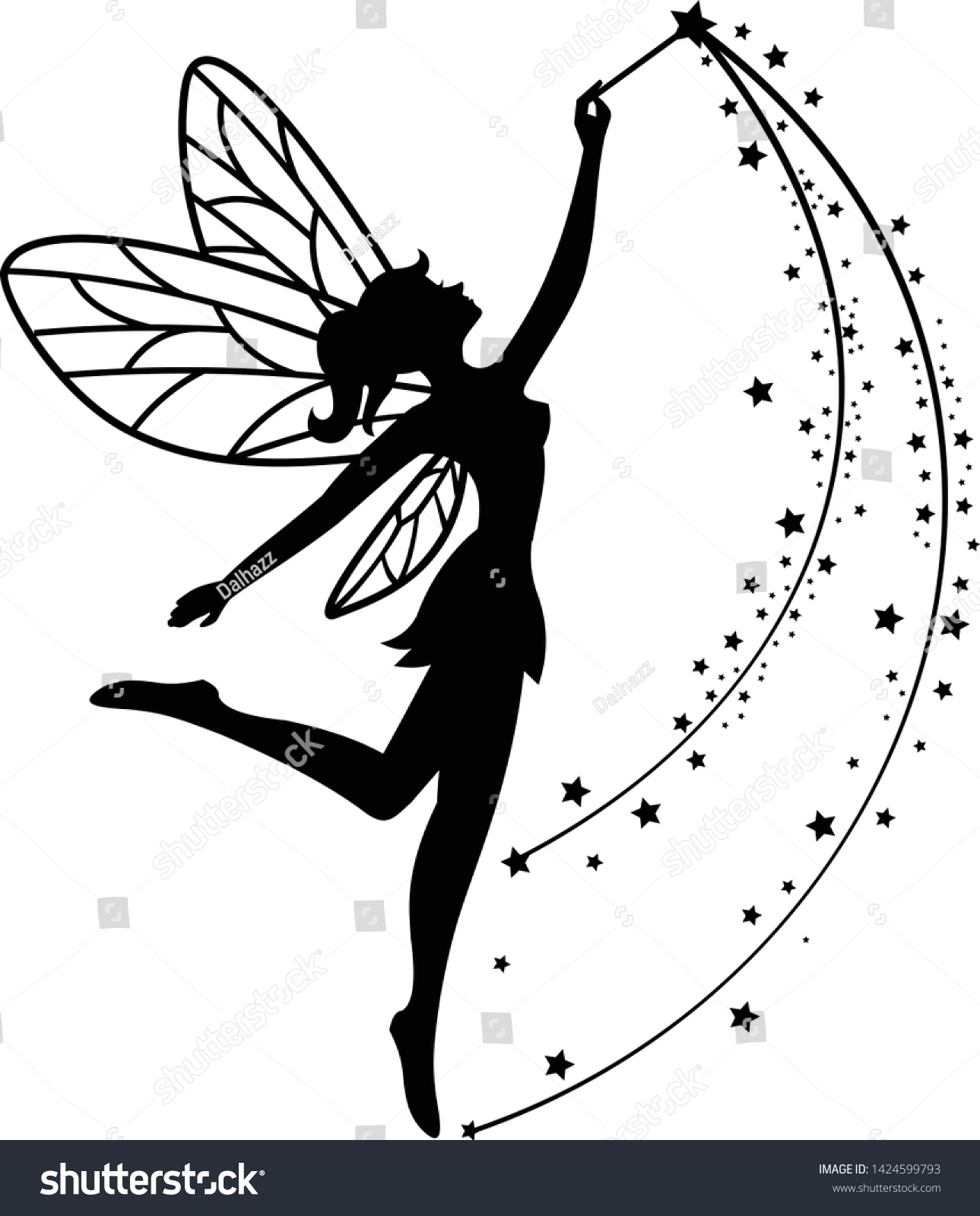 Beautiful Fairy Silhouette Vector Template Stock Vector Royalty Free 1424599793