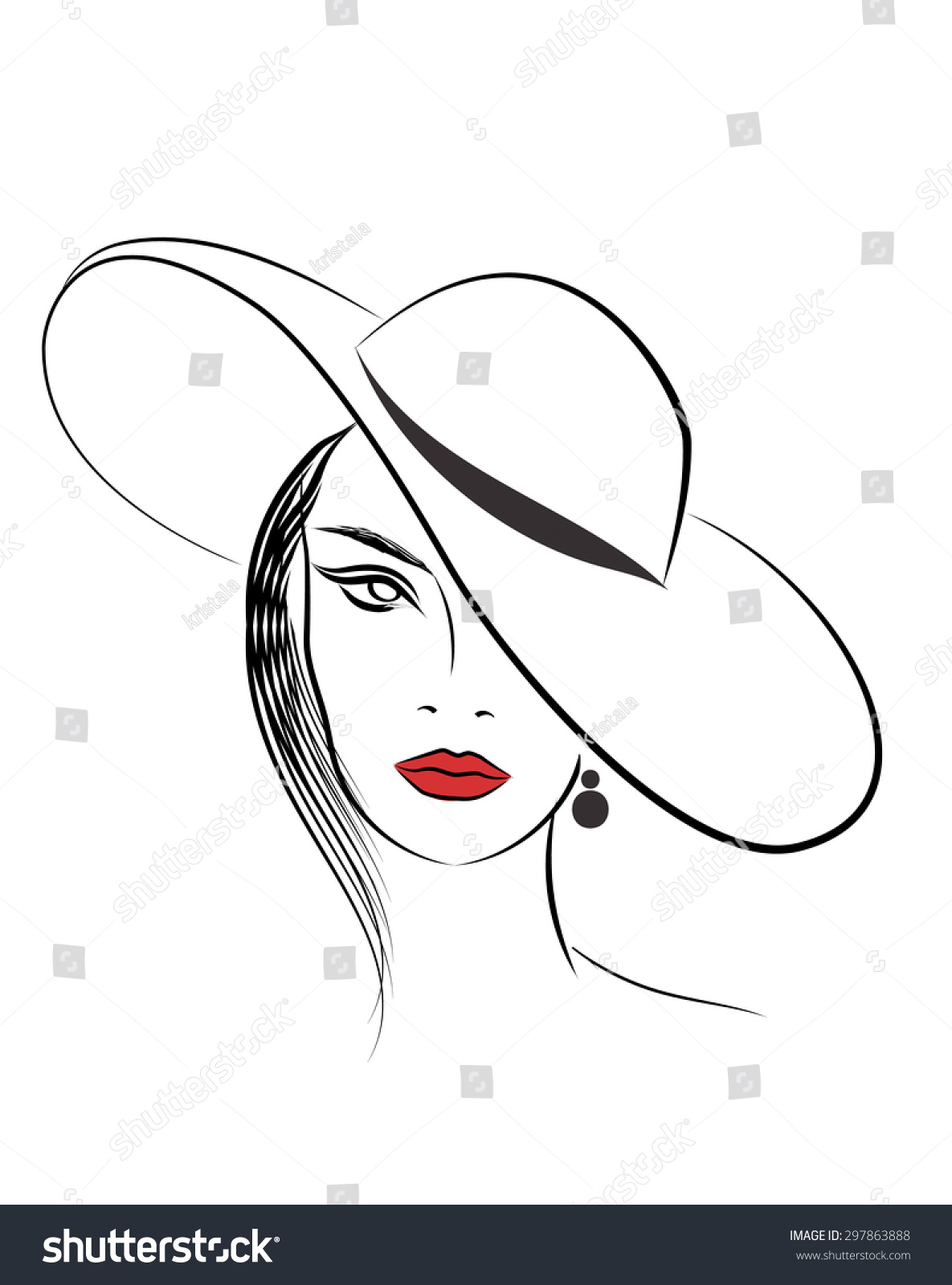 Beautiful Fashionista Line Art Woman Hat Stock Vector (Royalty Free ...