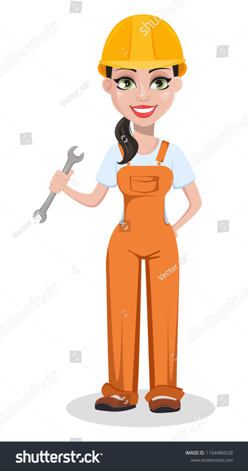 Beautiful Female Builder Uniform Cartoon Character Stock Vector ...