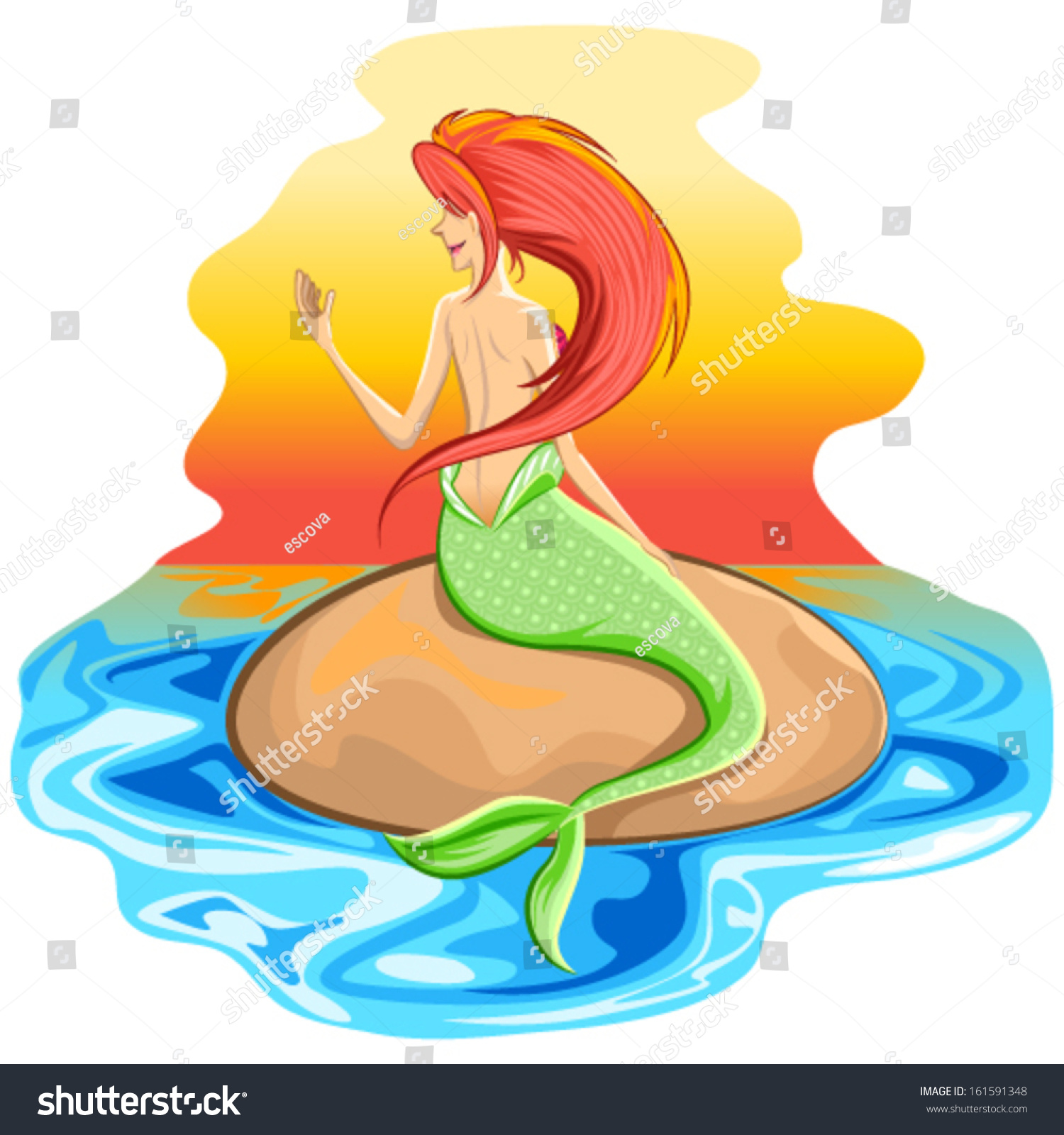 Beautiful Female Mermaid Sit On The Rock Of Solitare Island Beach