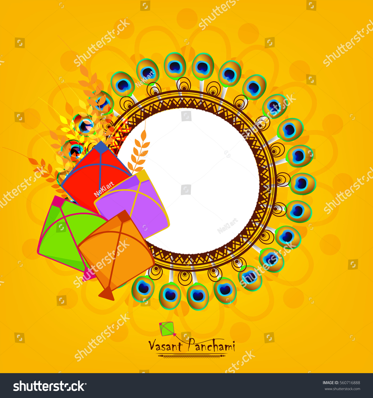 Beautiful Frame Decorated Peacock Feather Kites Stock Vector Royalty Free