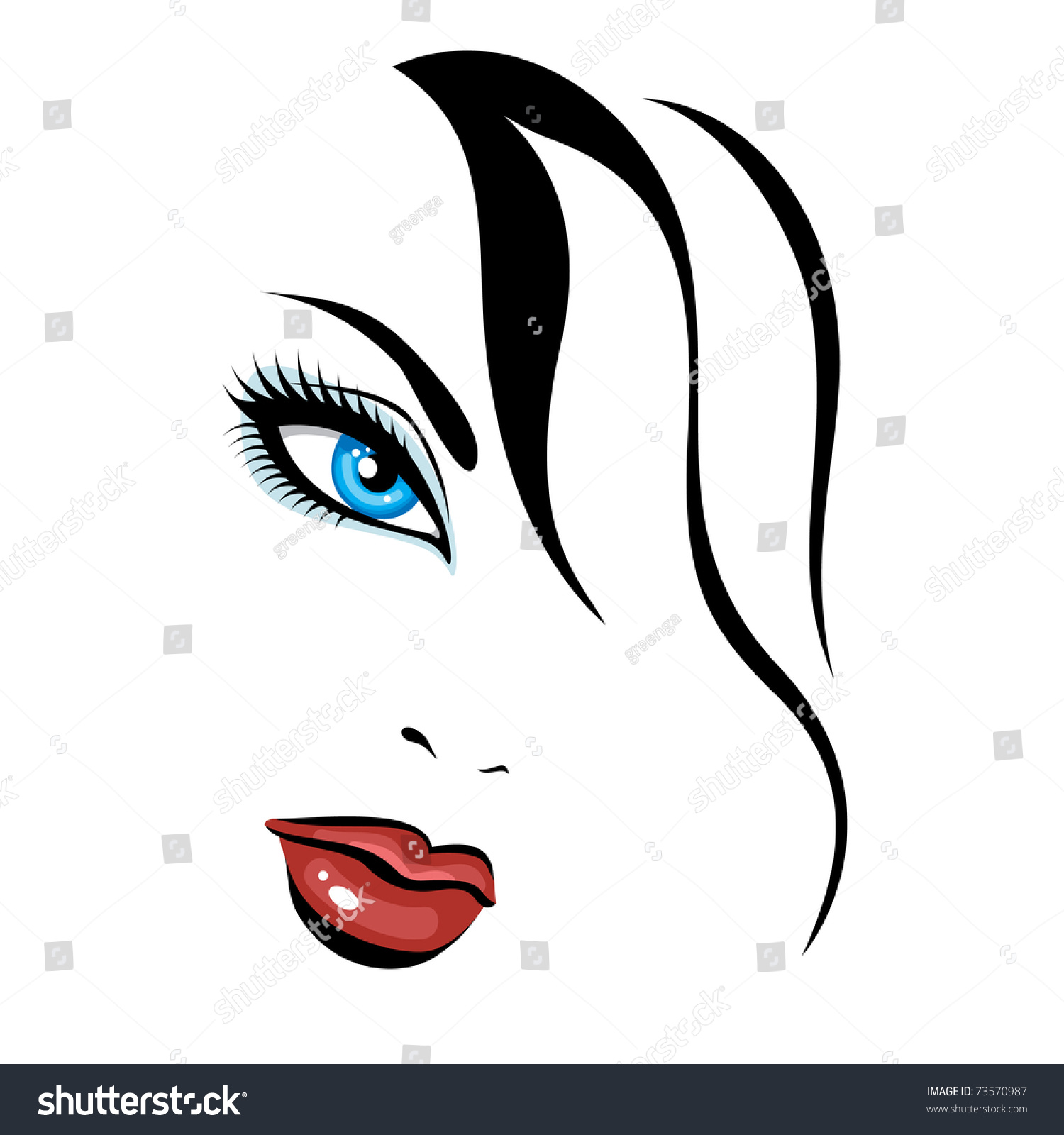 woman face with blue eye and red lips clip art preview