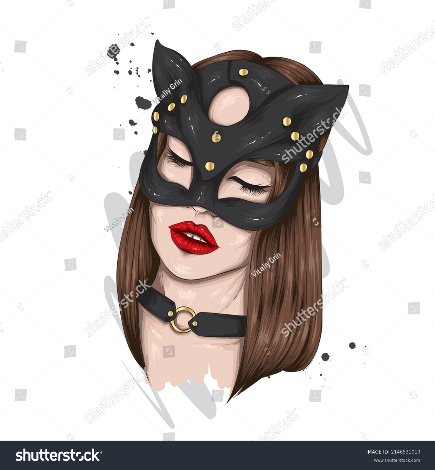 Beautiful Girl Leather Mask Sex Bdsm Stock Vector Royalty Free