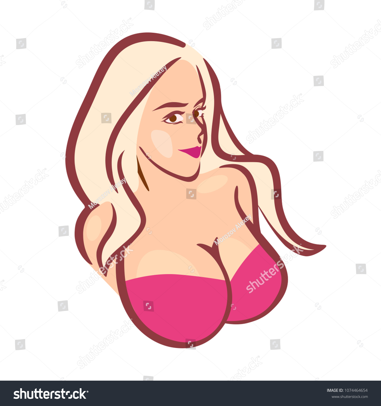 Beautiful Girl Pink Bra Big Boobs Image Vectorielle De Stock Libre De Droits 1074464654