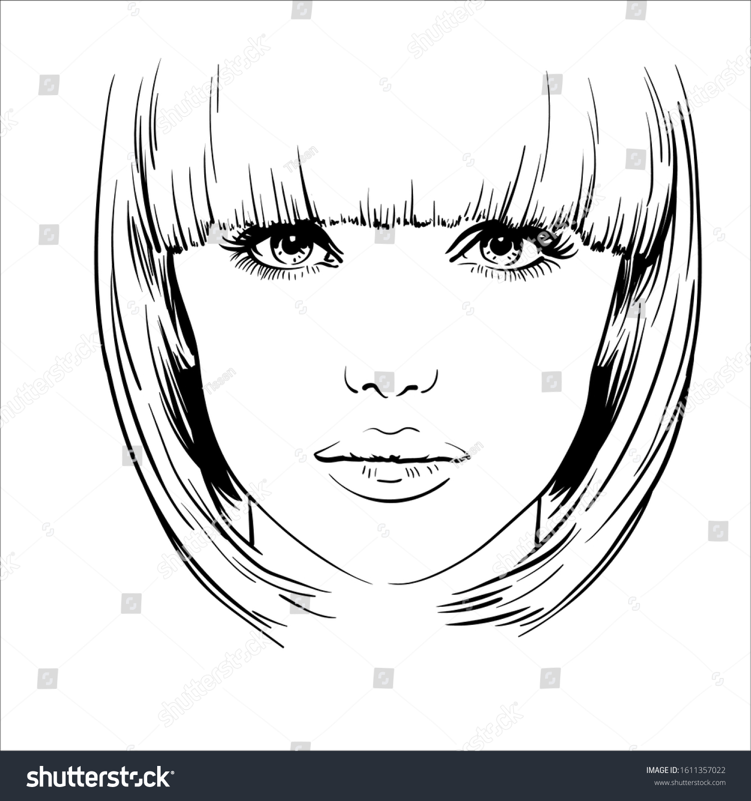 Beautiful Girl Portrait Bob Hairstyle Vector: เวกเตอร์สต็อก (ปลอดค่า ...