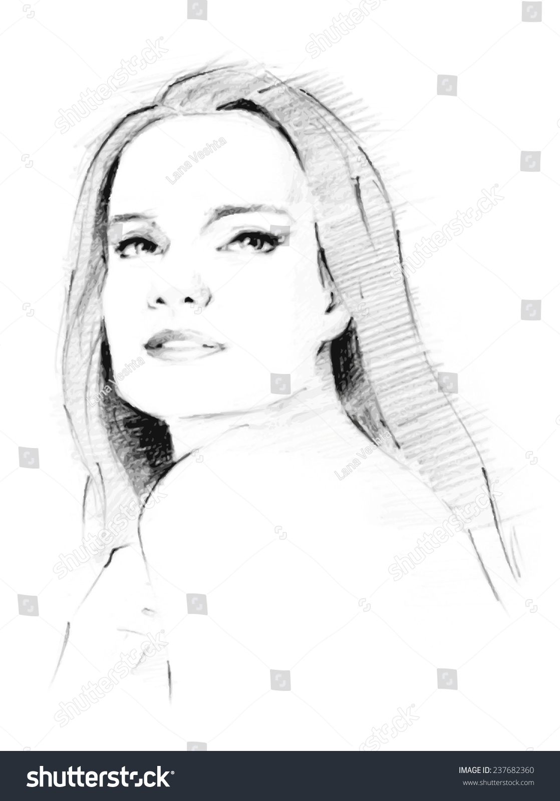 Beautiful Girls Face Pencil Sketch Stock Vector Royalty Free 