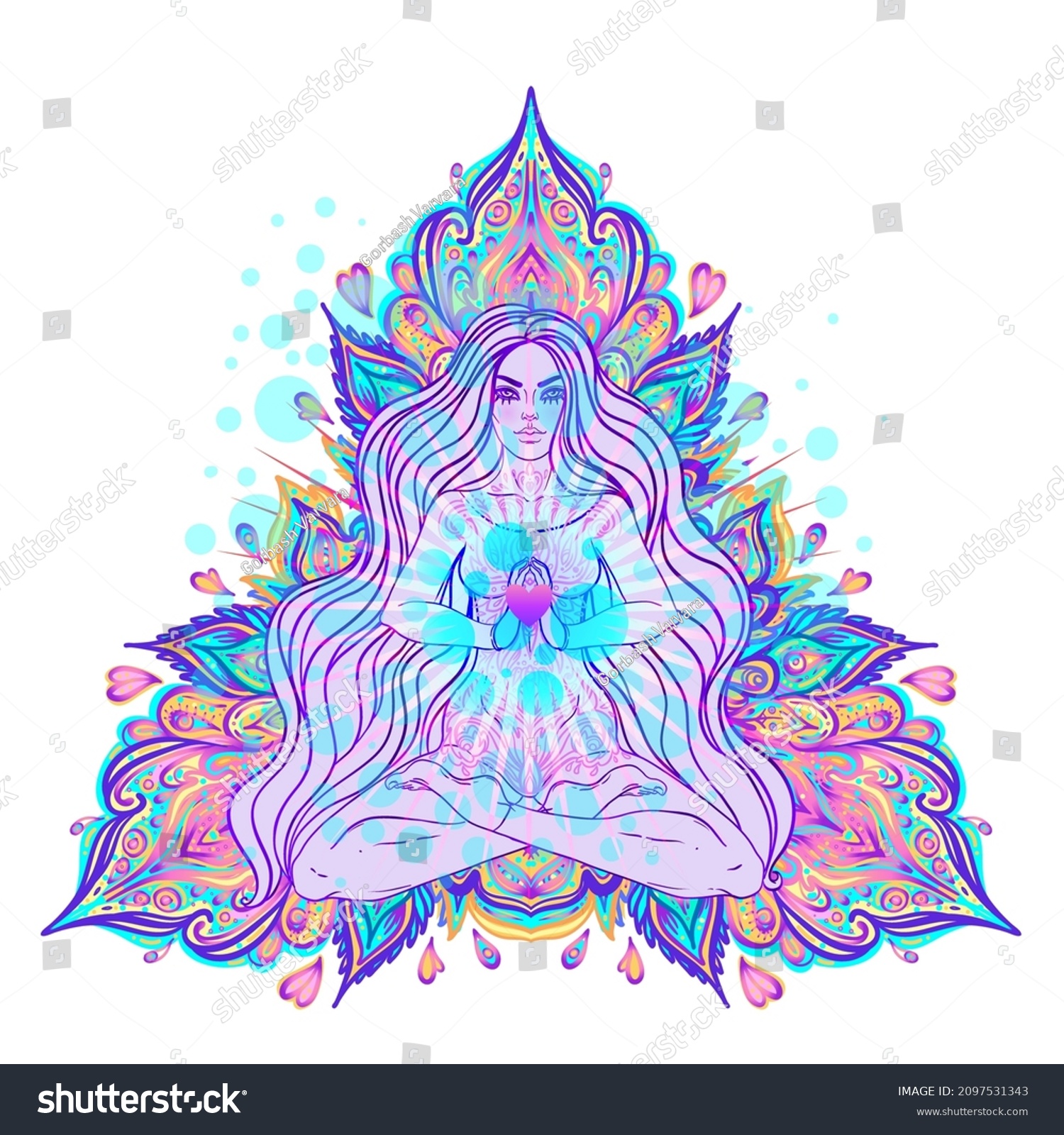 Beautiful Girl Sitting Lotus Position Over Stock Vector Royalty Free