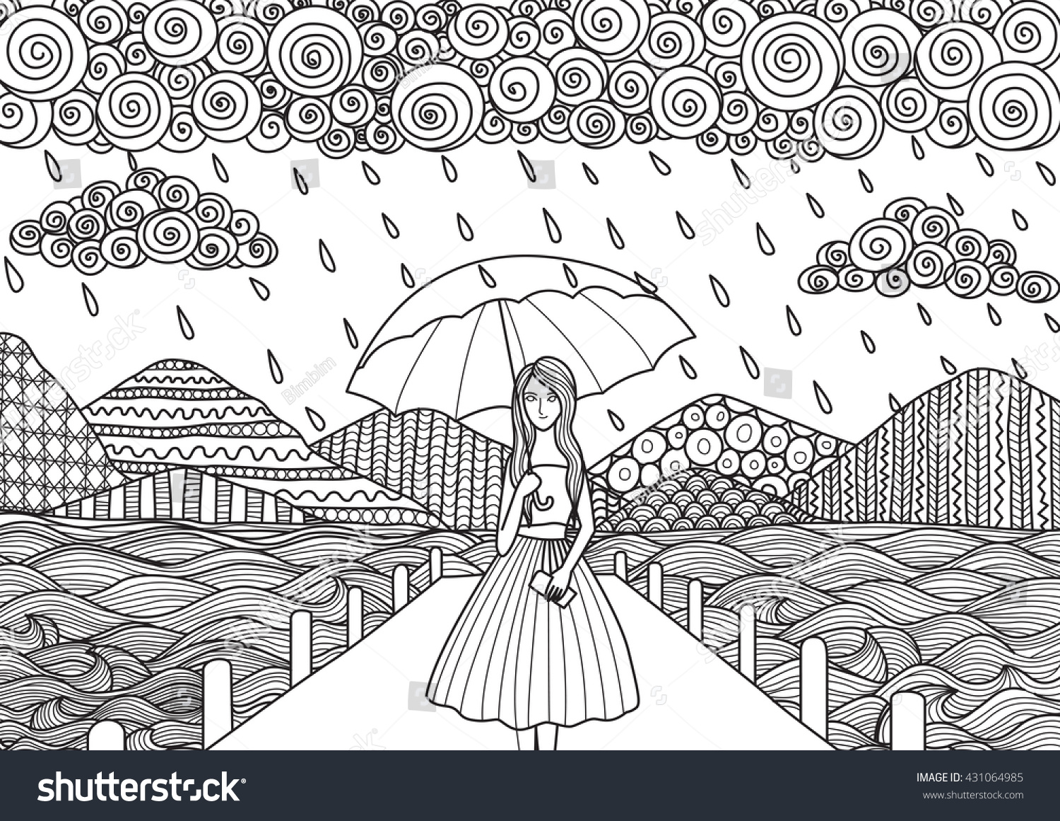 Beautiful Girl Walking On Bridge While Stock Vector Royalty Free