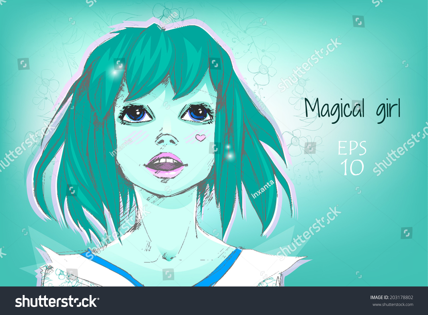 Beautiful Girl Blue Hair Stock Vector Royalty Free 203178802 Shutterstock 