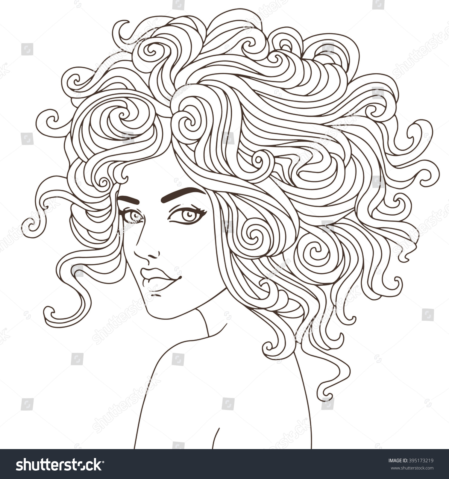 Beautiful Girl With Curly Hair Stock Vector Illustration 395173219 ...