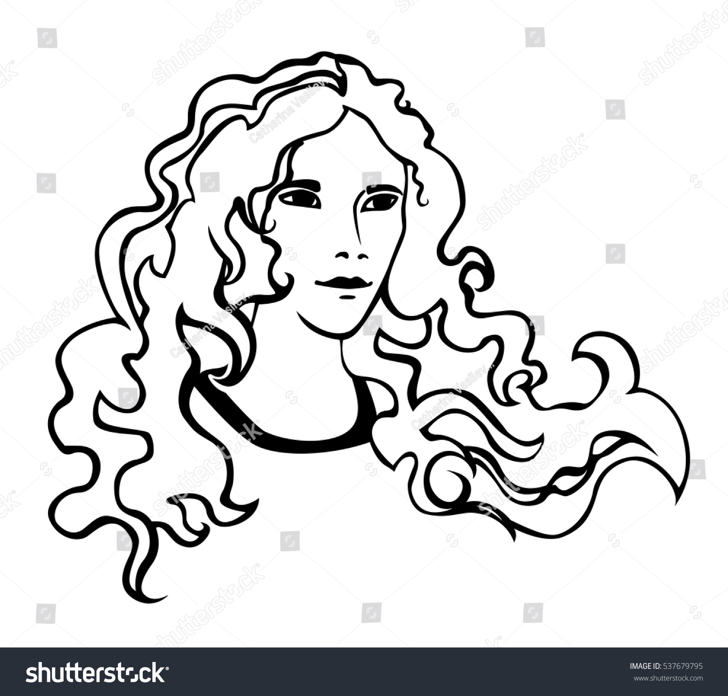 Beautiful Girl Frizzy Hair Black White Stock Vector (Royalty Free ...