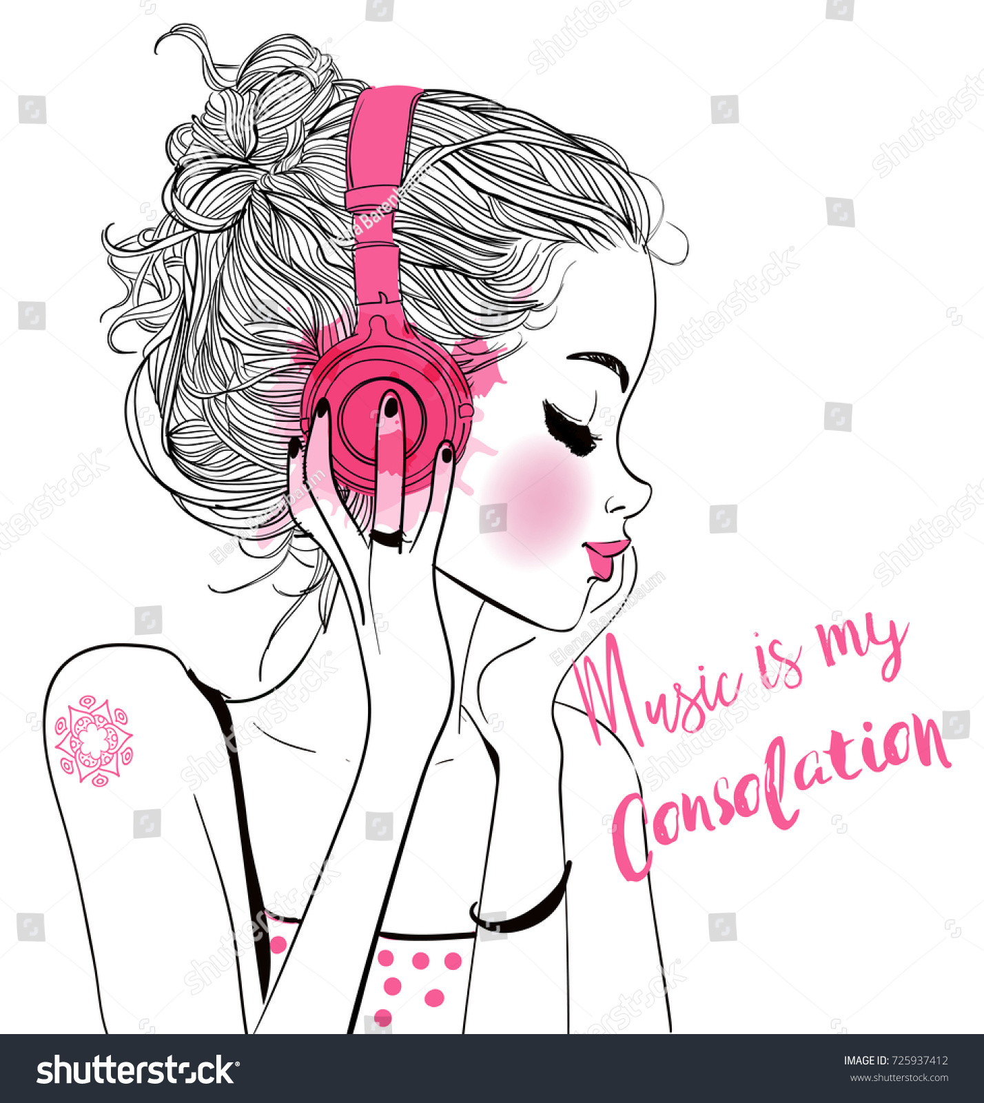 Beautiful Girl Headphones Stock Vector (Royalty Free) 725937412 ...