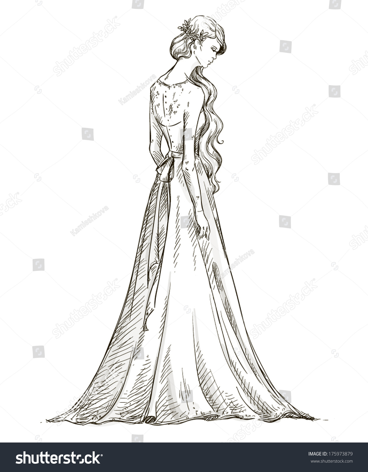 Beautiful Girl Long Hair Bride Bridal Stock Vector 175973879 - Shutterstock