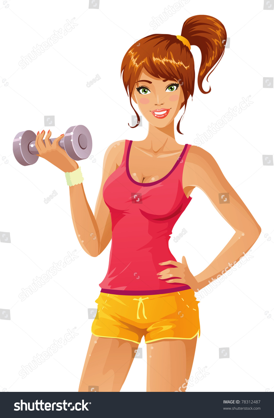 Beautiful Girl Working Out With Dumb-Bell Stock Vector Illustration ...