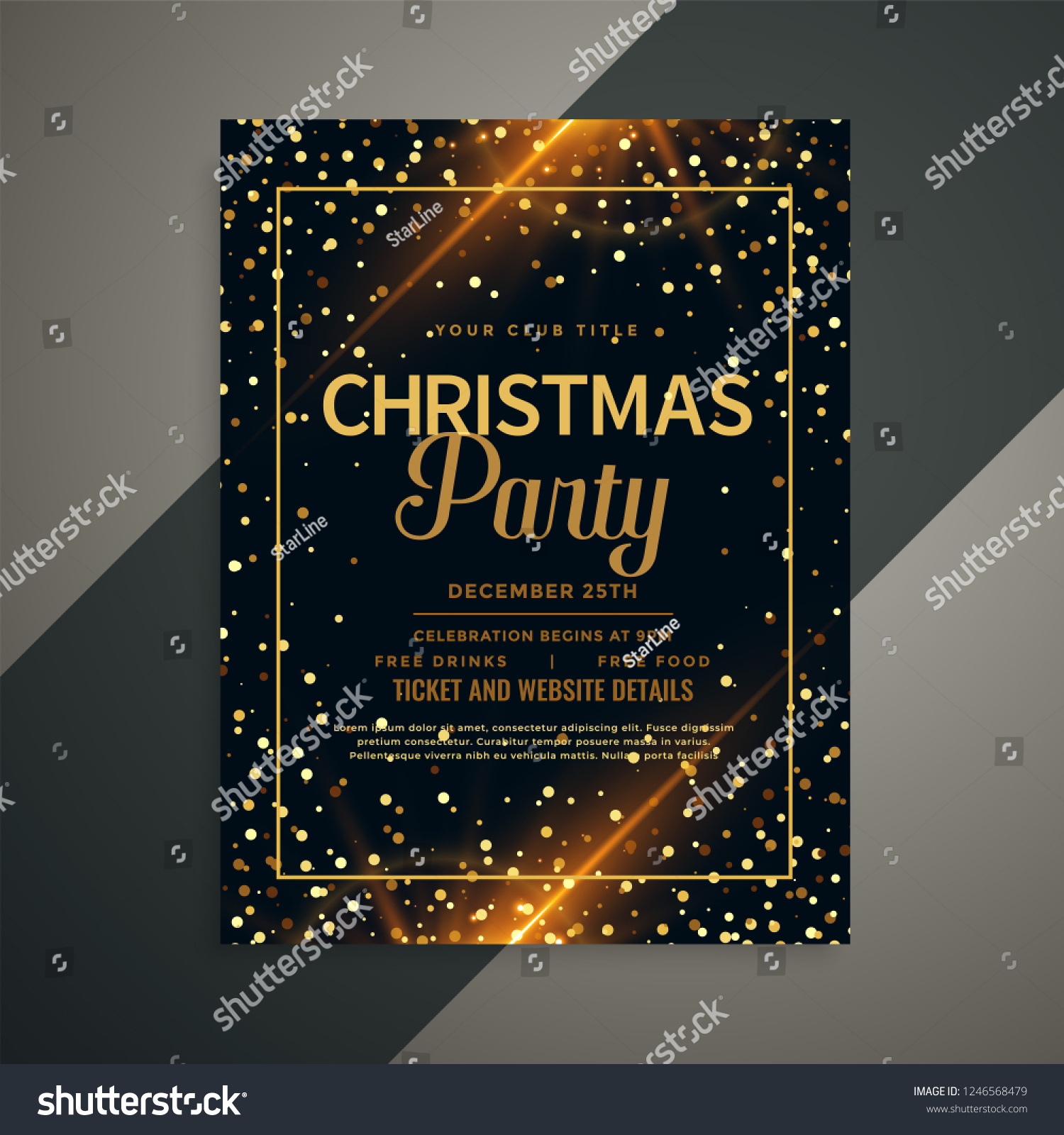 Beautiful Golden Sparkles Christmas Flyer Template Stock Vector ...