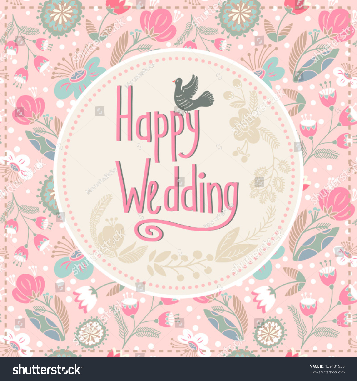 Beautiful Greeting Card Happy Wedding Cute Stock Vector Royalty Free