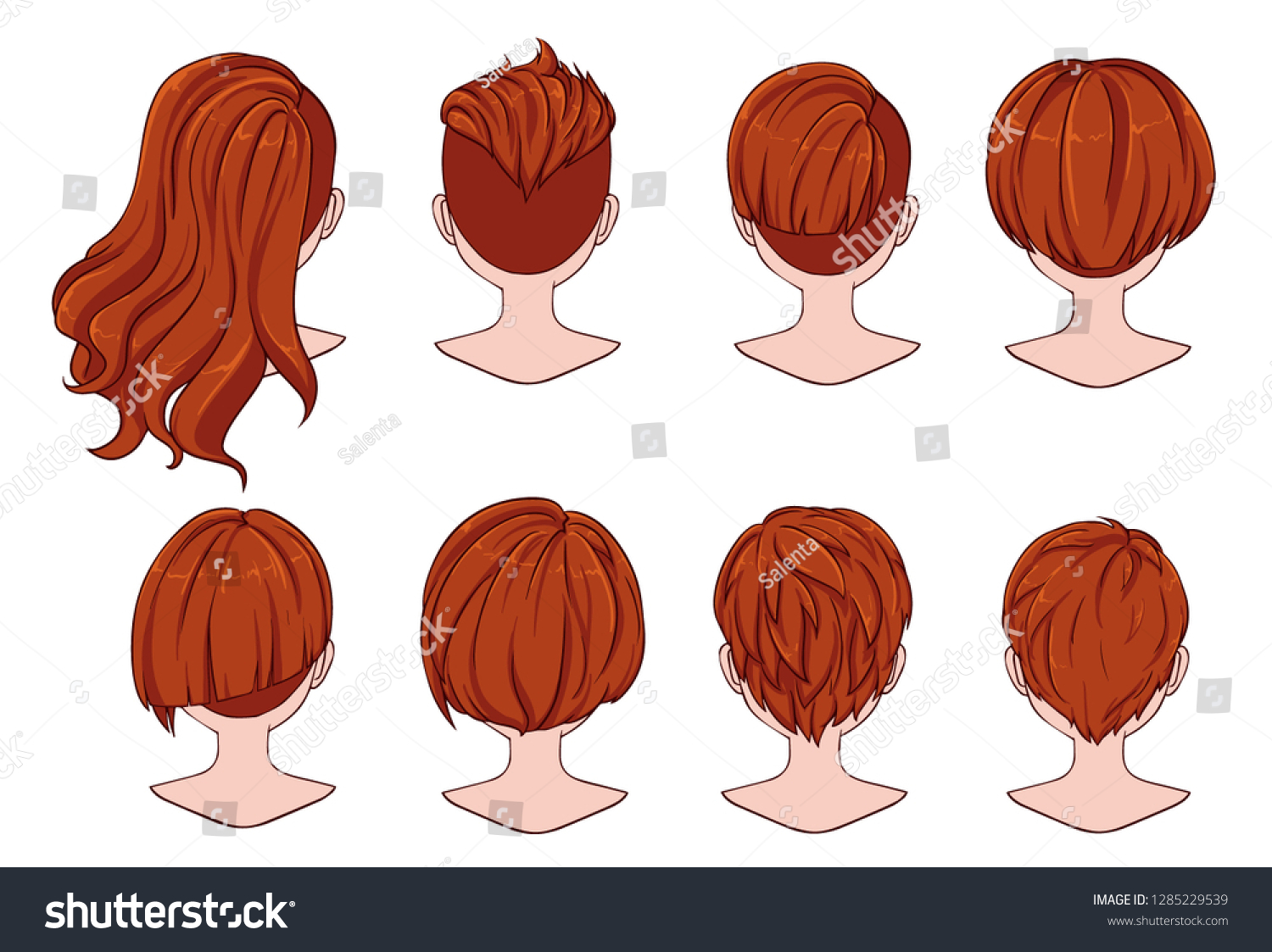 Beautiful Hairstyle Woman Hair Rear View Stock Vektorgrafik