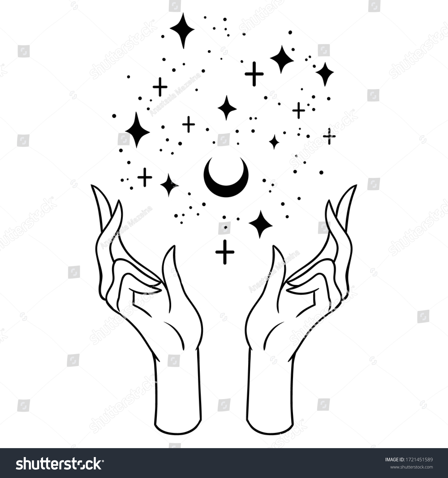 Beautiful Handdrawing Hand Holding Moon Stars Stock Vector (Royalty ...