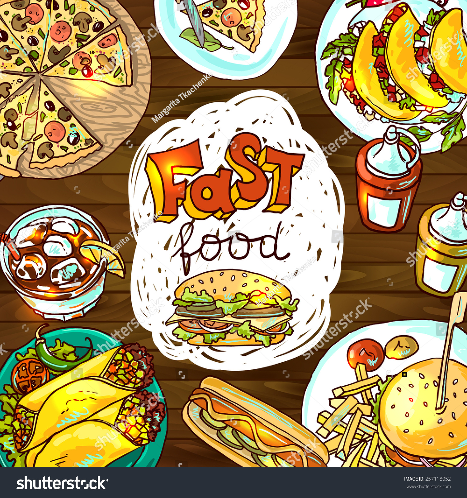  Beautiful Hand Drawn Illustration Fast Food Stock Vector 