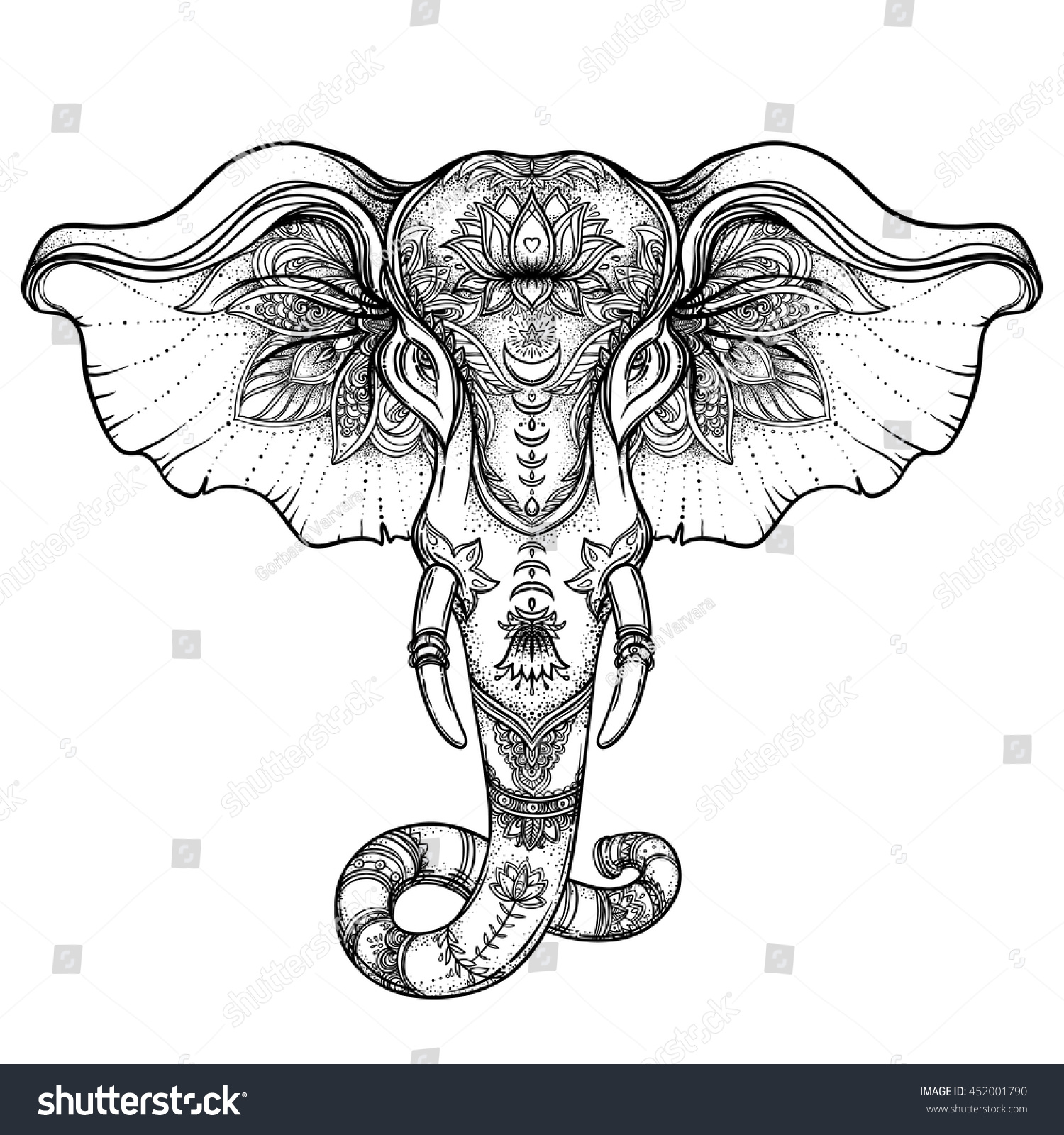 Download Beautiful Handdrawn Tribal Style Elephant Coloring Stock ...