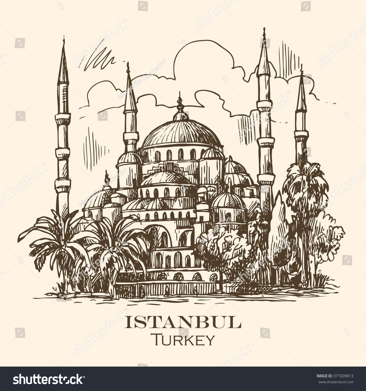 Beautiful Hand Drawn Vector Sketch Illustration Istanbul Blue Mosque ...