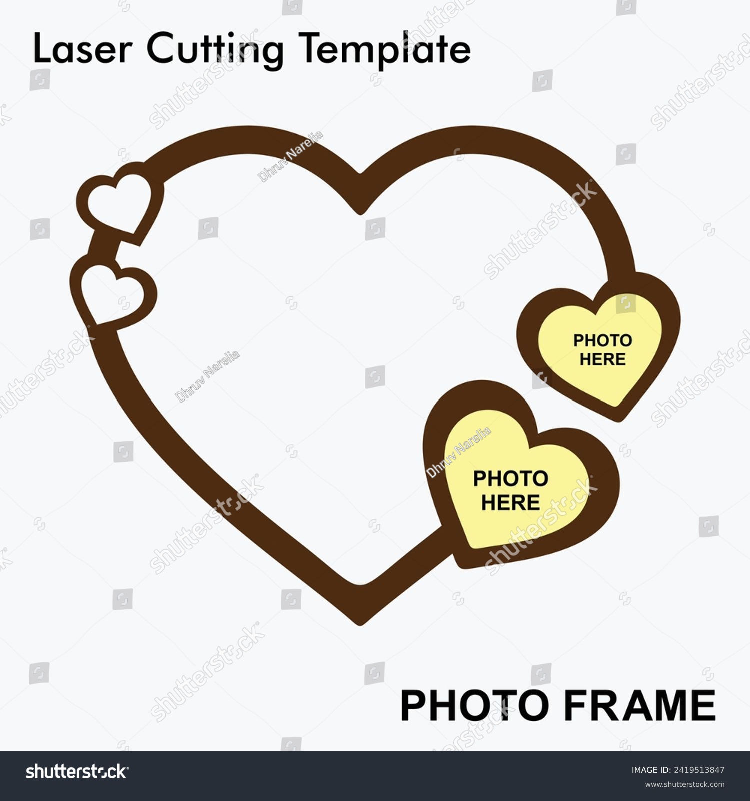 SVG of Beautiful Heart shaped modern laser cut photo frame with 2 photos. Best gift idea for wedding, anniversary and valentines day. Laser cut photo frame mockup template design for mdf and acrylic cutting. svg