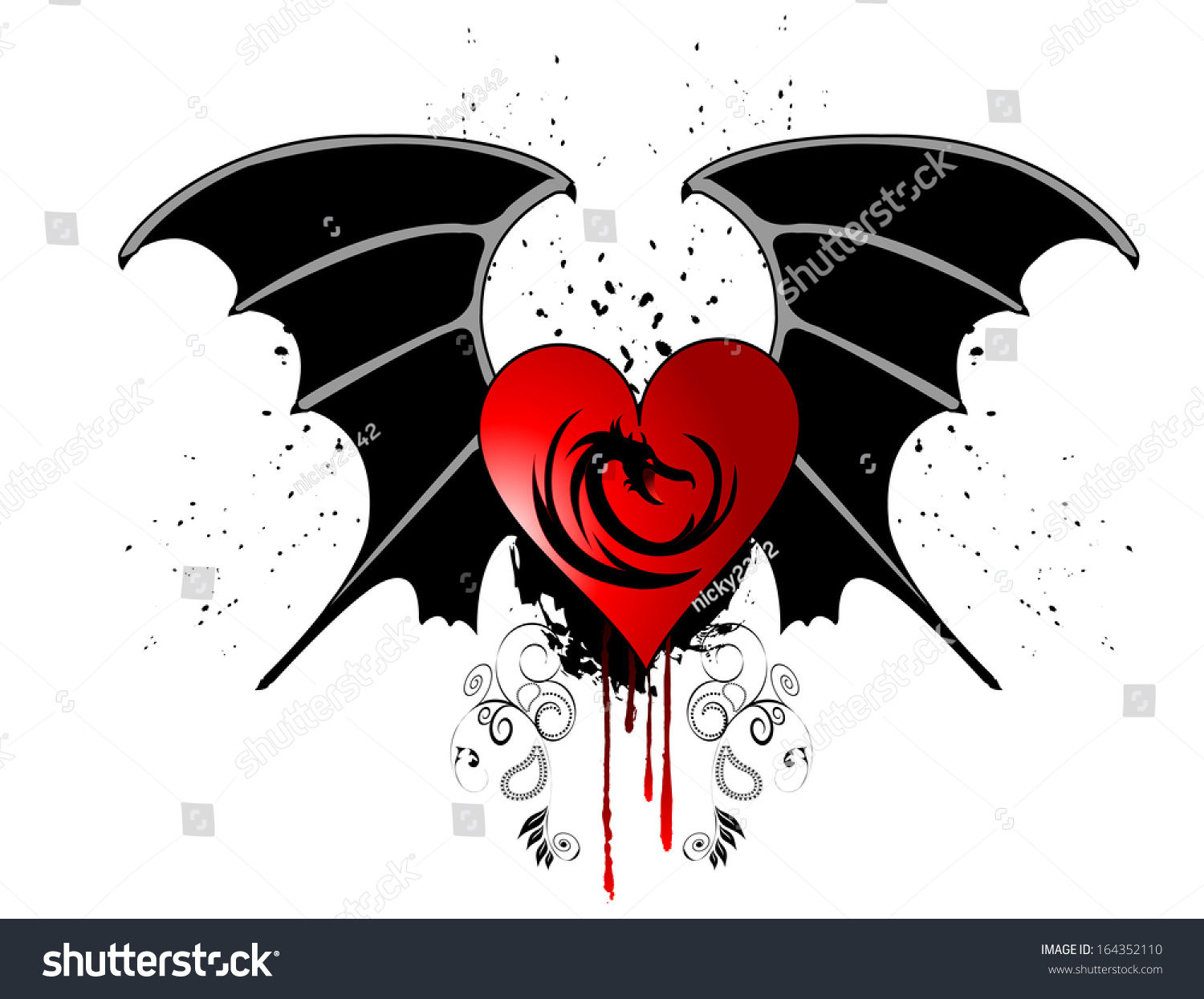 Beautiful Heart Dragon Wings Stock Vector (Royalty Free) 164352110 ...