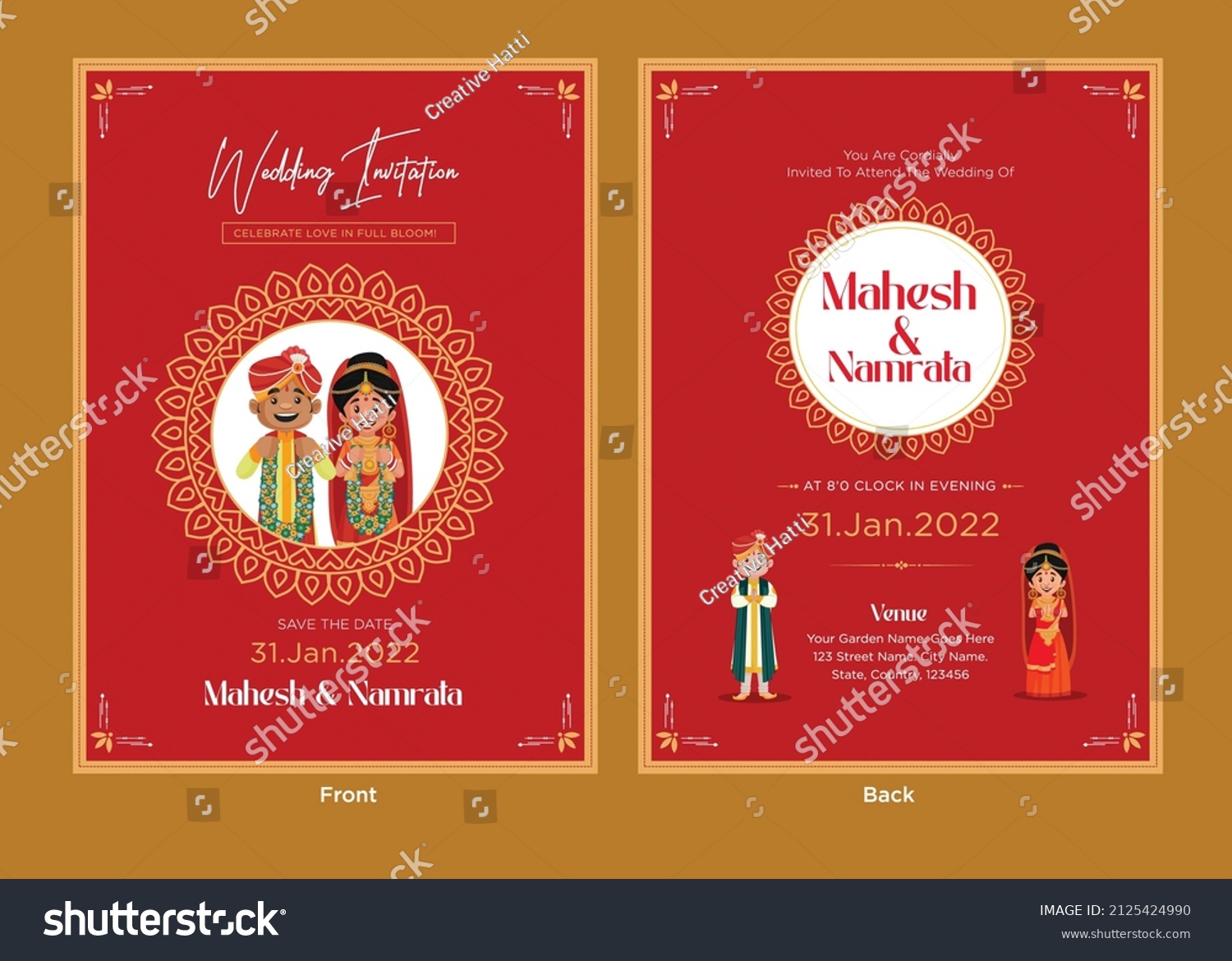 Beautiful Indian Wedding Invitation Card Template Stock Vector Royalty Free 2125424990 