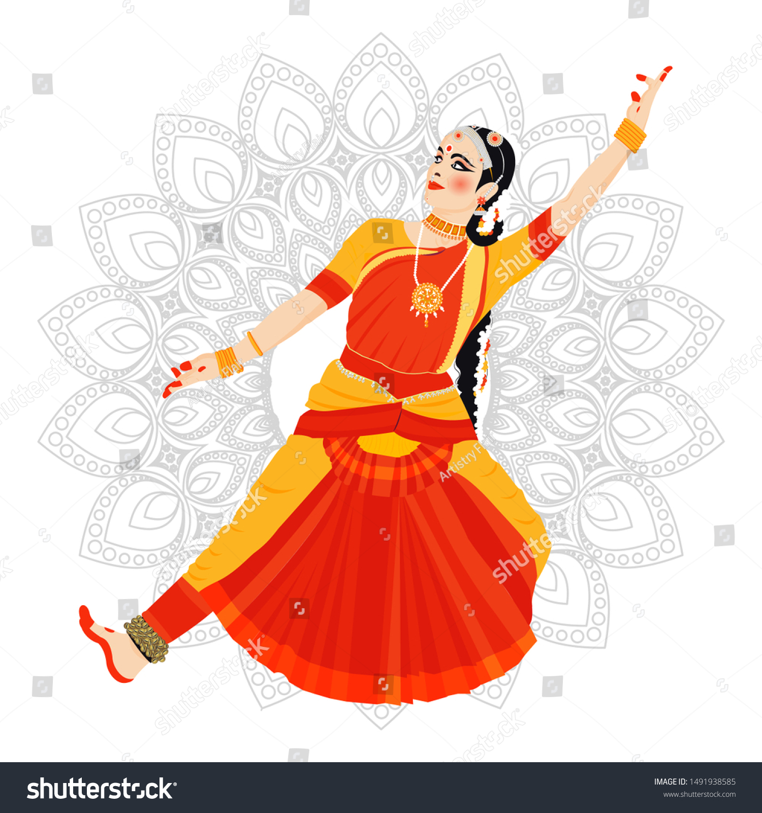 Beautiful Indian Woman Dancer Performing Bharatnatyam Stock Vector ...