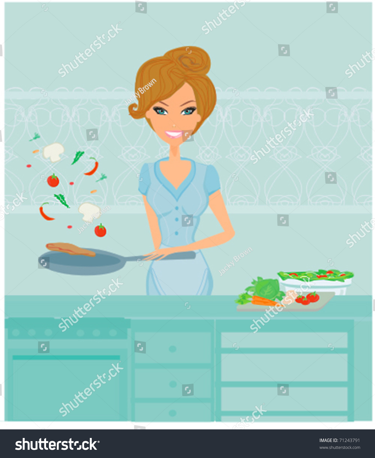 Beautiful Lady Cooking Stock Vector (Royalty Free) 71243791 | Shutterstock