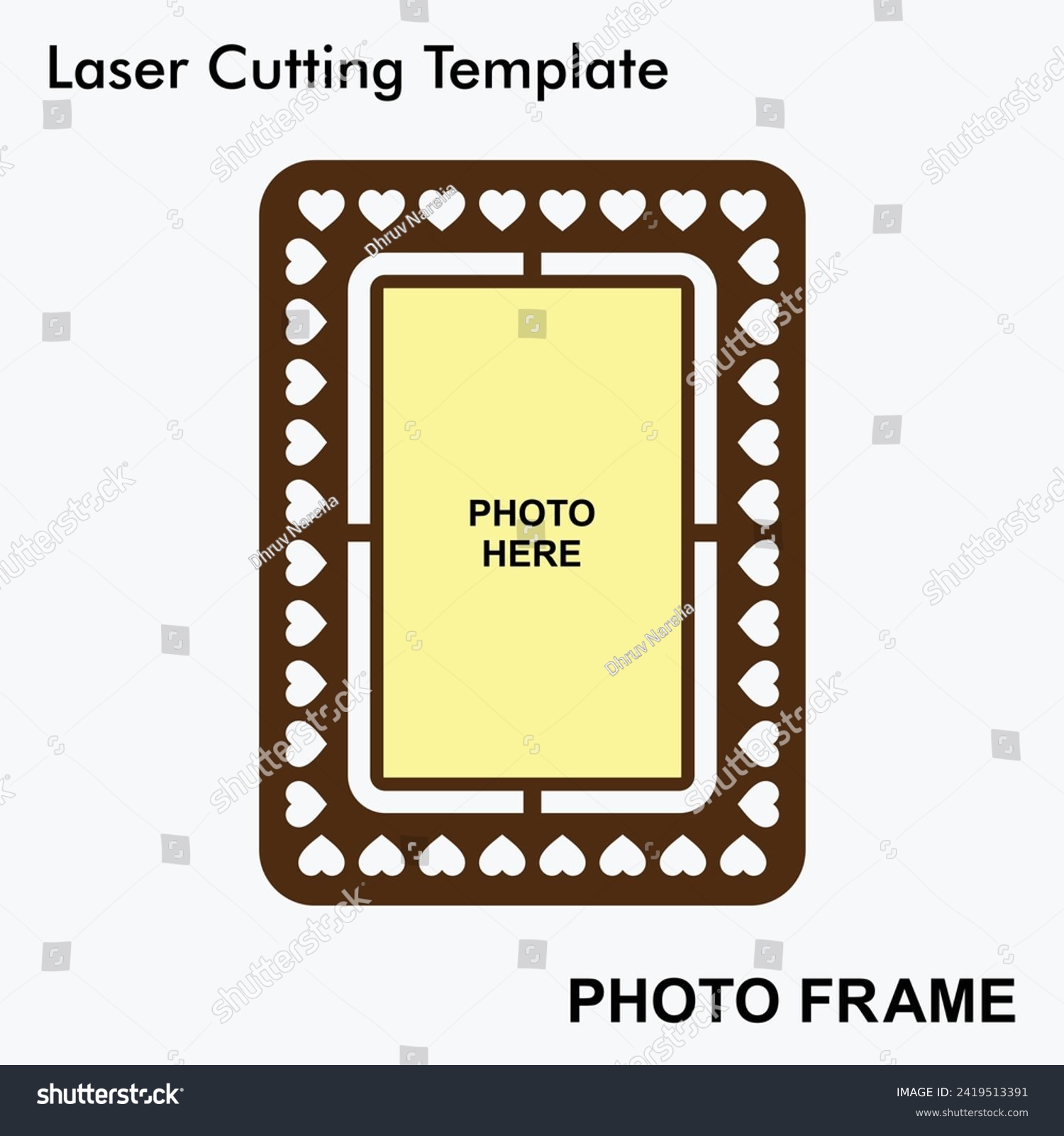 SVG of Beautiful Laser cut photo frame with 1 photo. creative and beautiful frame suitable for wedding and valentines day. Laser cut photo frame template design for mdf and acrylic cutting.  svg