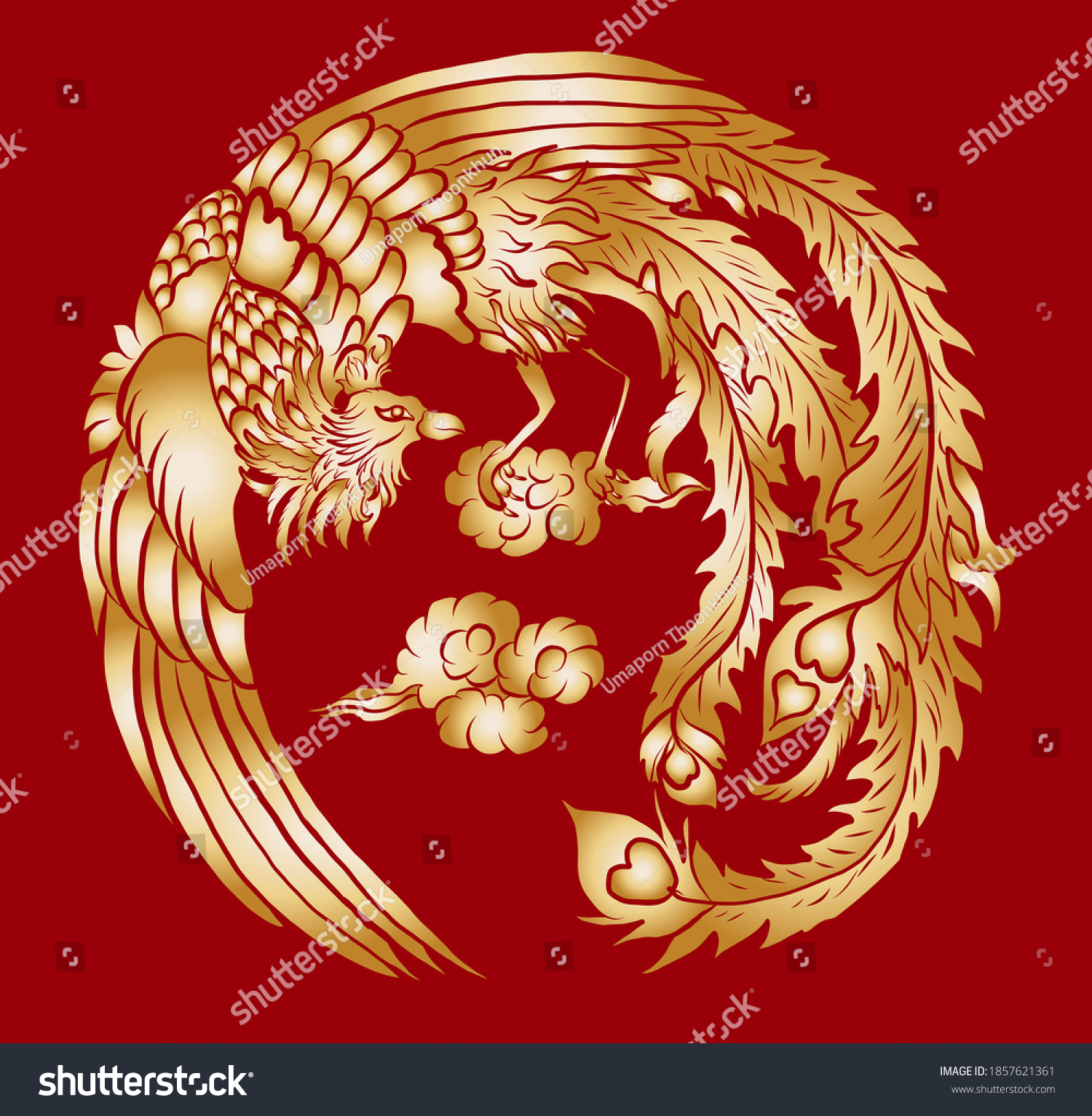 Beautiful Line Art Phoenix Circle Design Stock Vector (Royalty Free ...