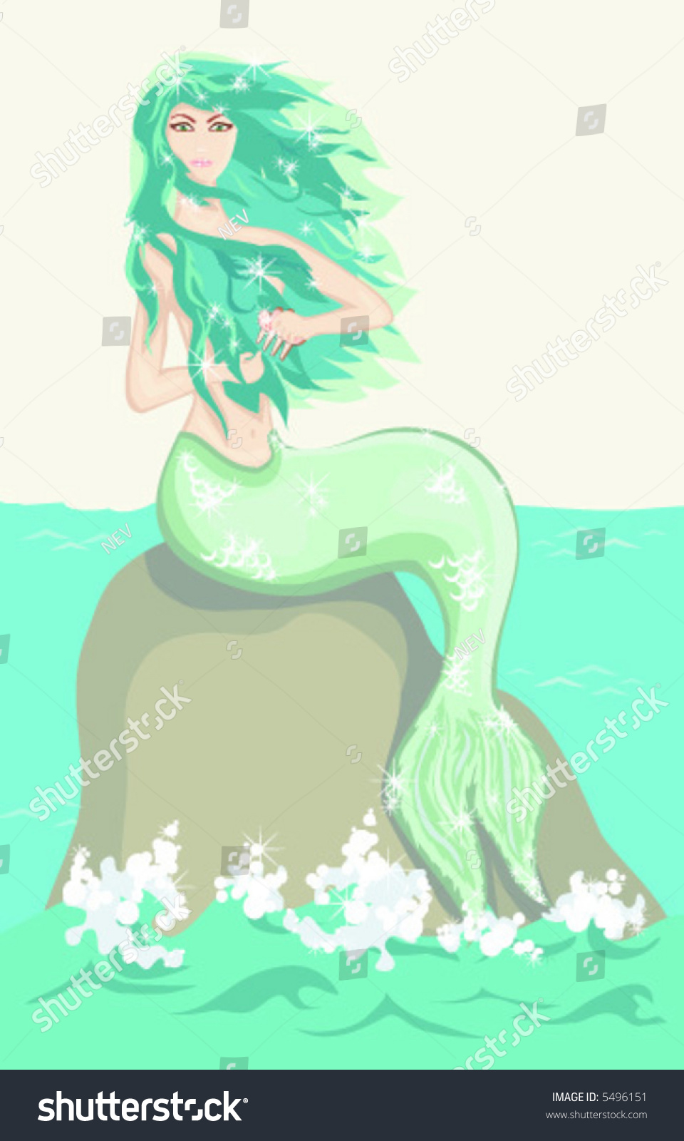 Beautiful Mermaid Sitting On Sea Rock Stock Vector 5496151 Shutterstock