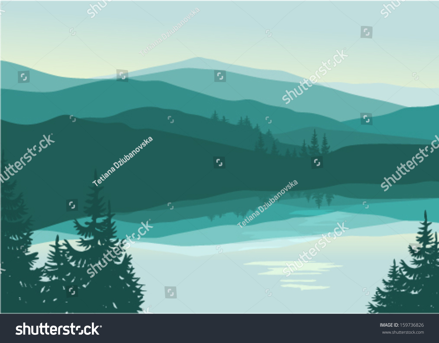 Beautiful Mountain Landscape Reflection Lake Stock Vector (Royalty Free ...