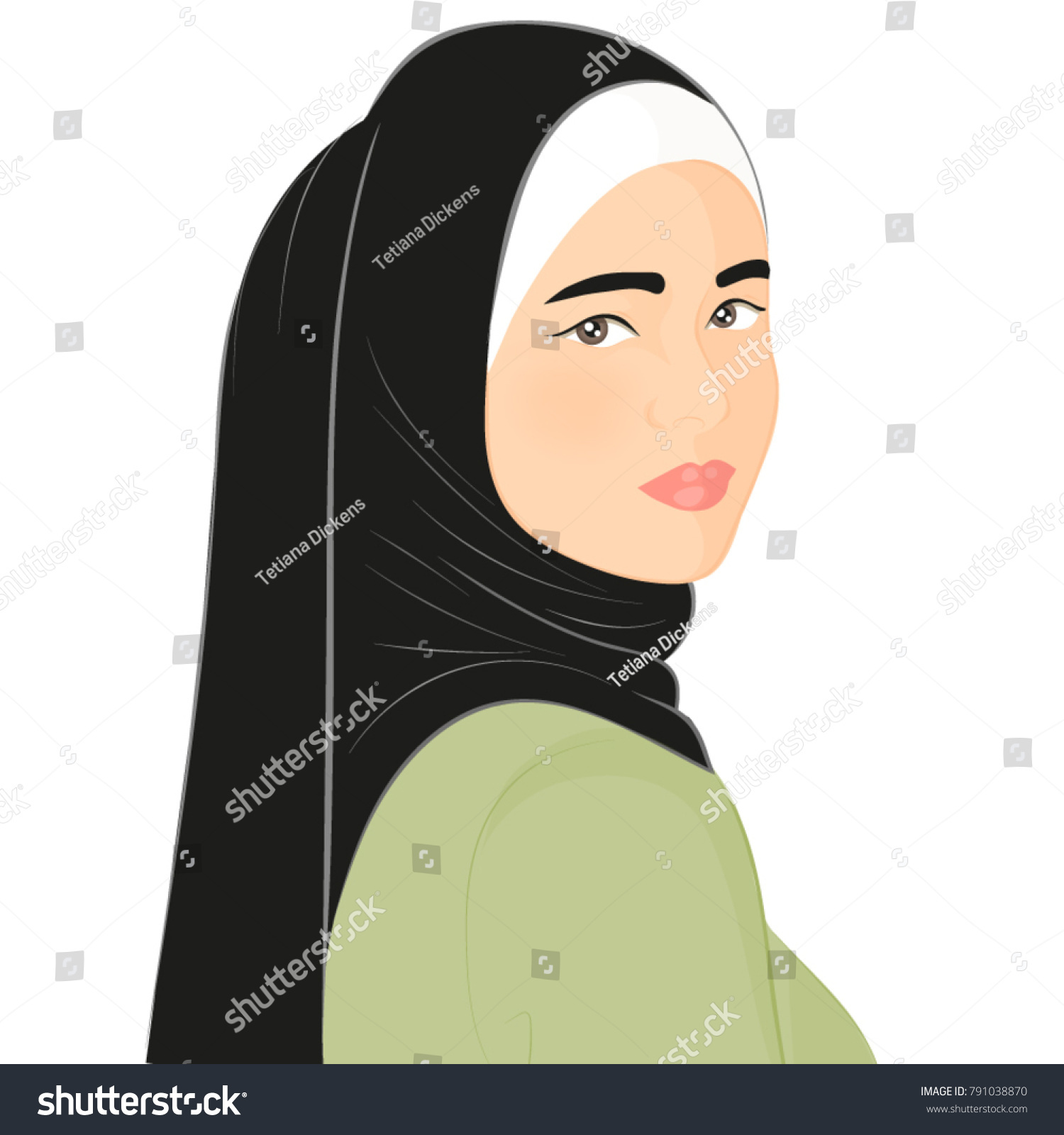 Beautiful Muslim Woman Hijab Face White Stock Vector (Royalty Free ...