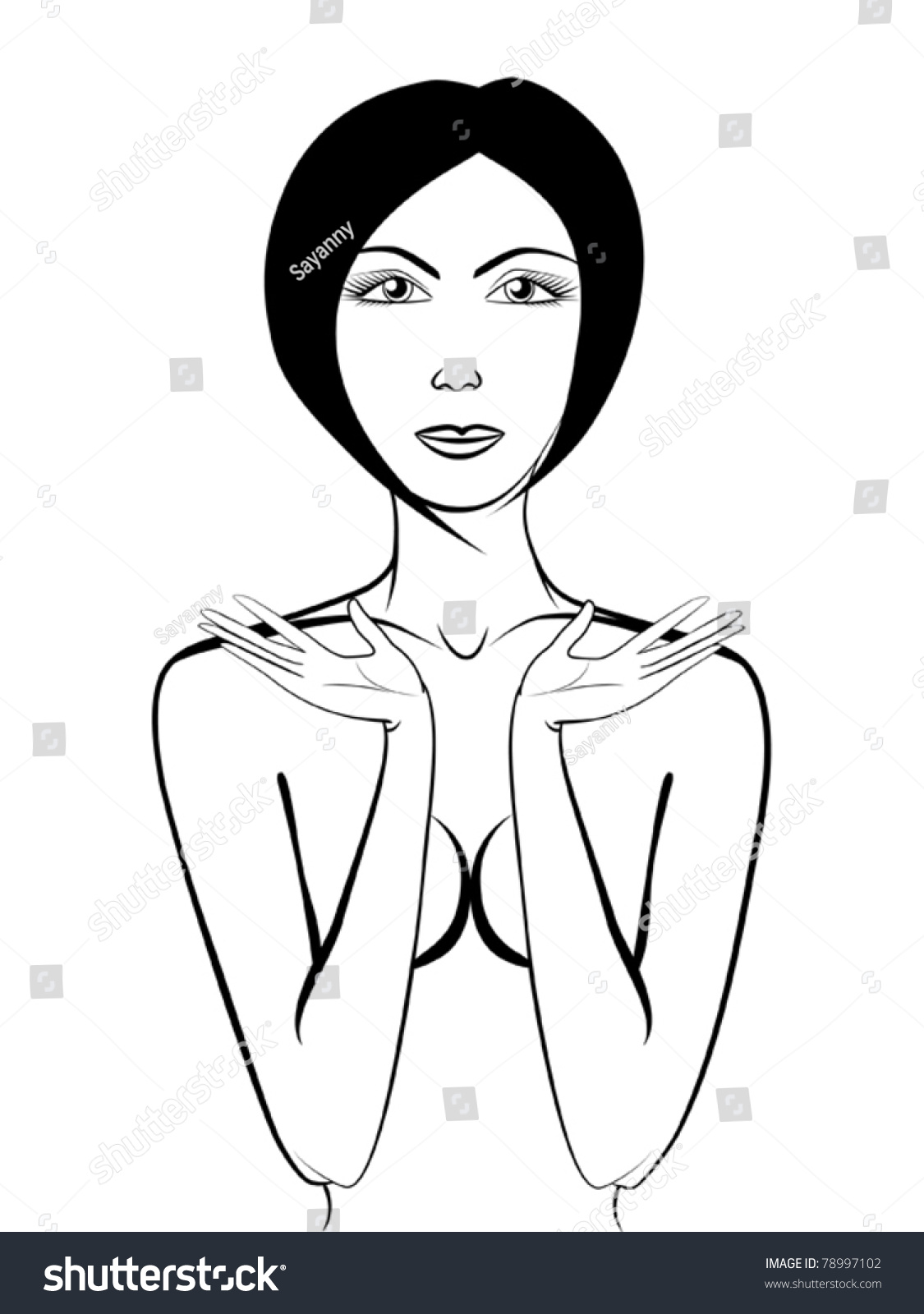 Beautiful Naked Girl Her Hands Raised Vector De Stock Libre De Regalías 78997102