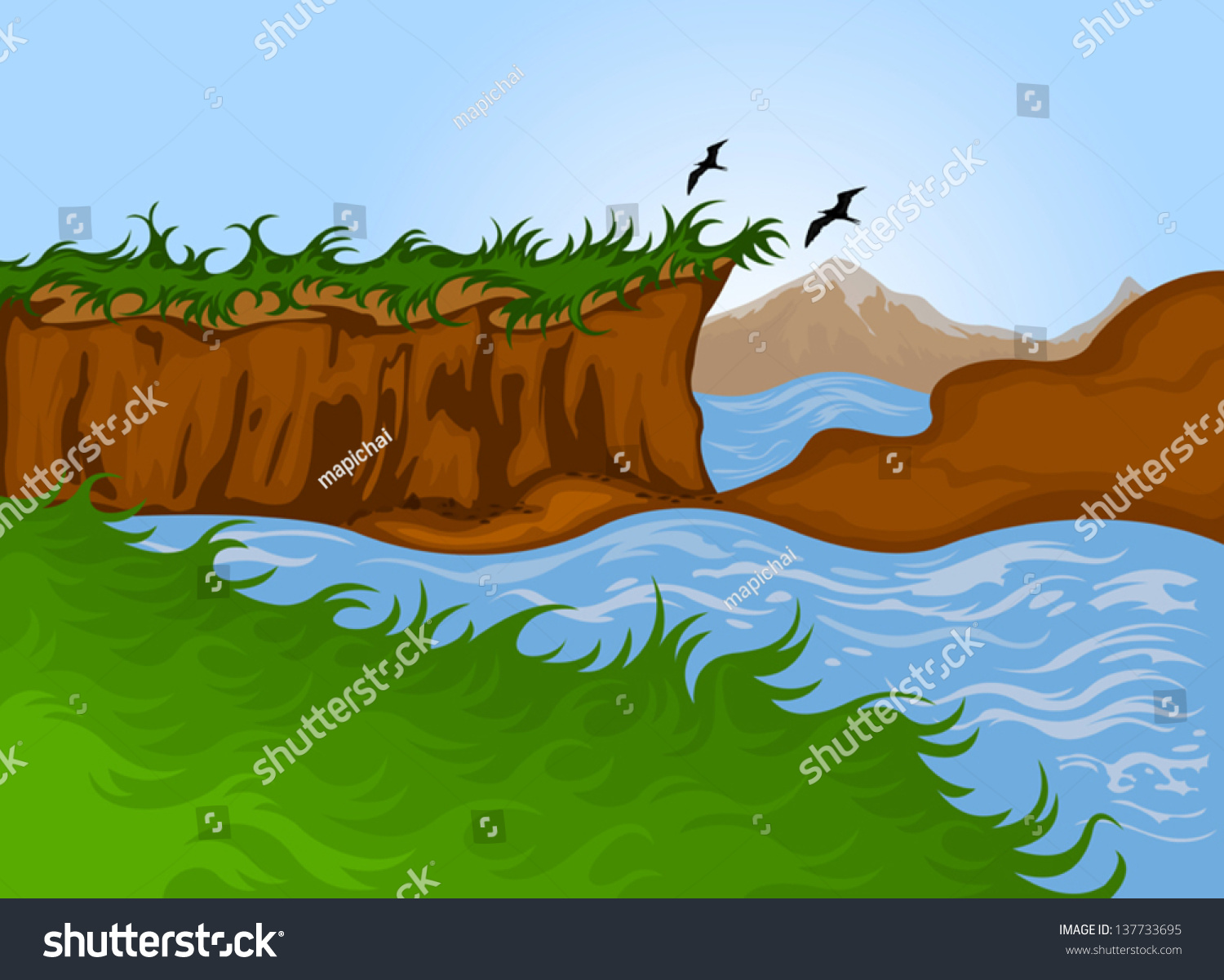 Beautiful Nature Cartoon Landscape Background Stock Vector (Royalty