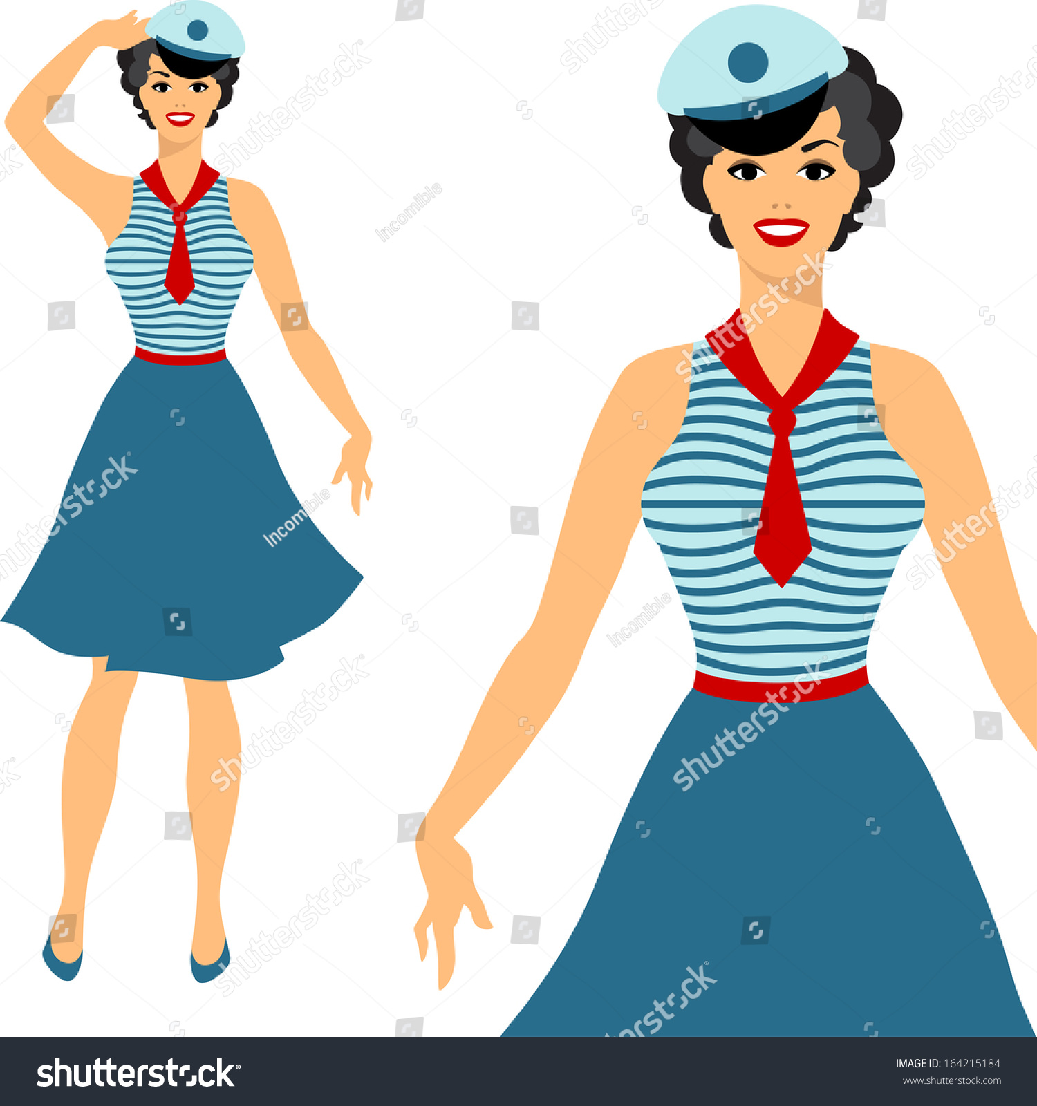 Beautiful Pin Sailor Girl 1950s Style Stock Vector Royalty Free 164215184 3093