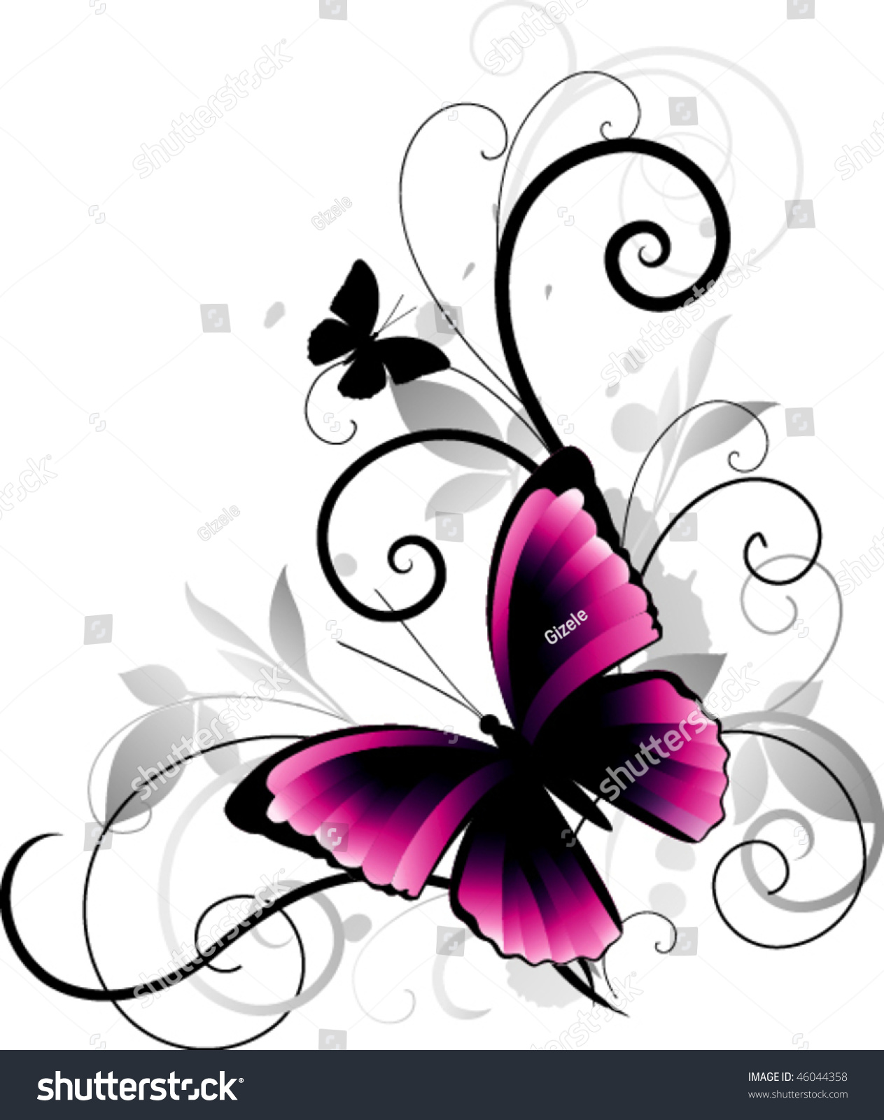 Beautiful Pink Butterfly On Floral Background. Summer Design Stock ...