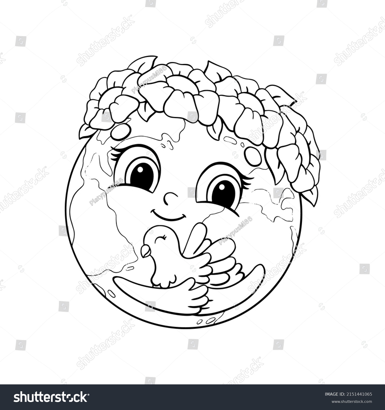 Beautiful Earth Coloring Book Page Stock Vector (Royalty Free