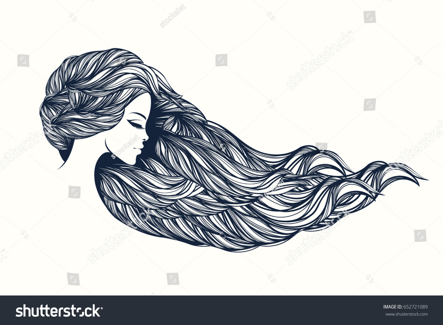 Beautiful Portrait Woman Long Wavy Hairhair Stock Vector 