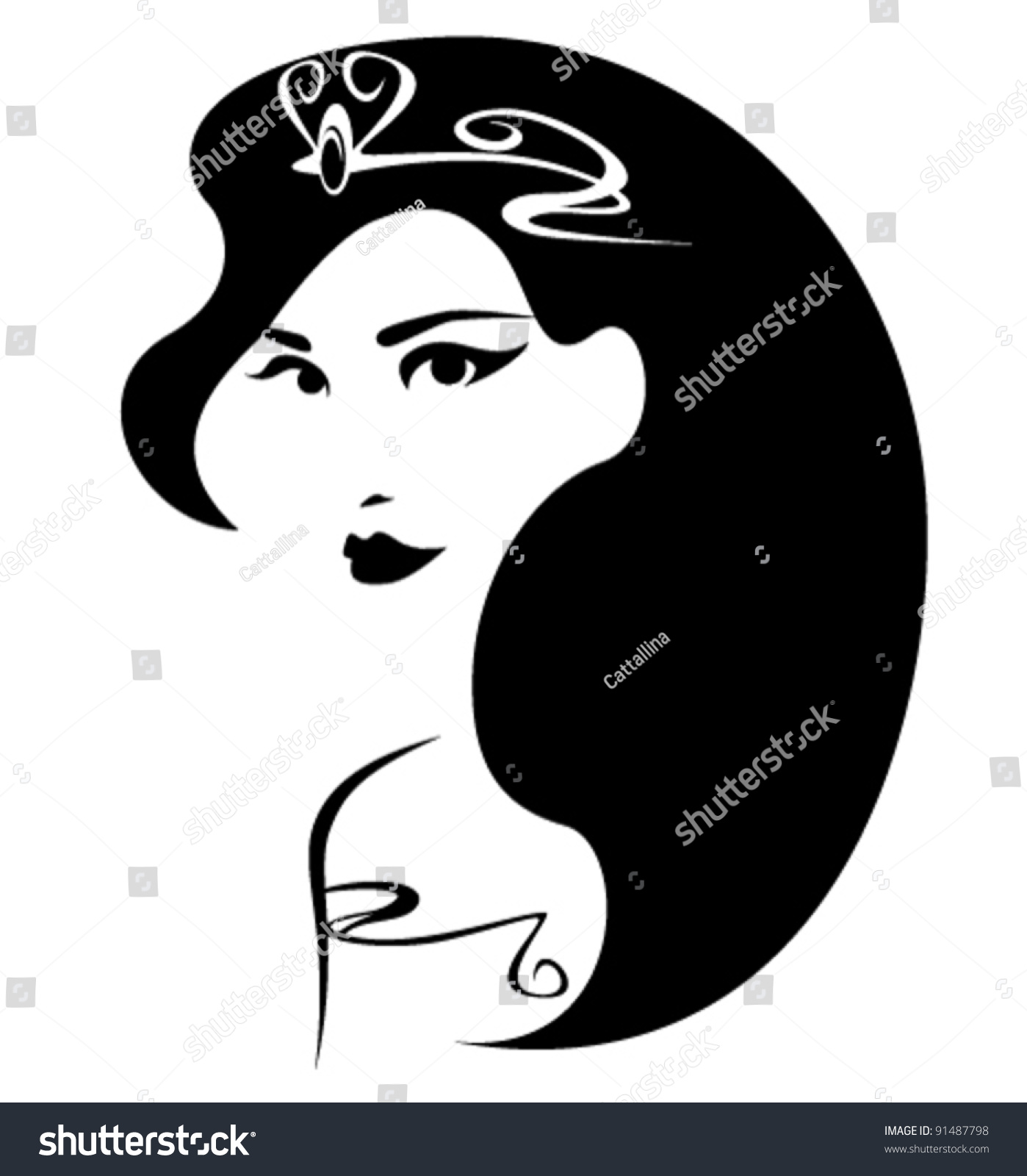 Beautiful Princess Vector Illustration Black White Stock Vector ...