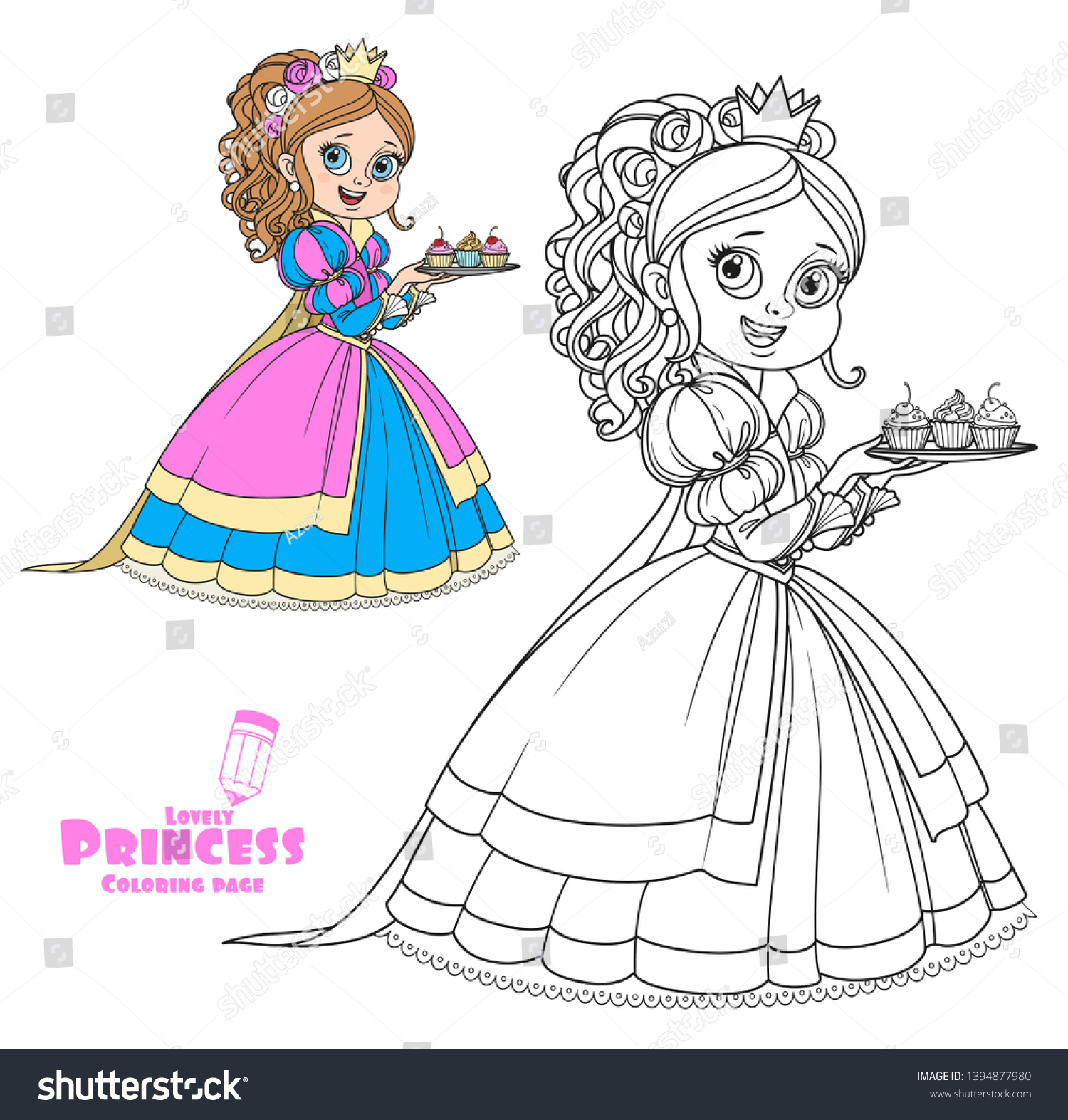 Beautiful Princess Cupcakes On Plate Color Stock Vector Royalty ...