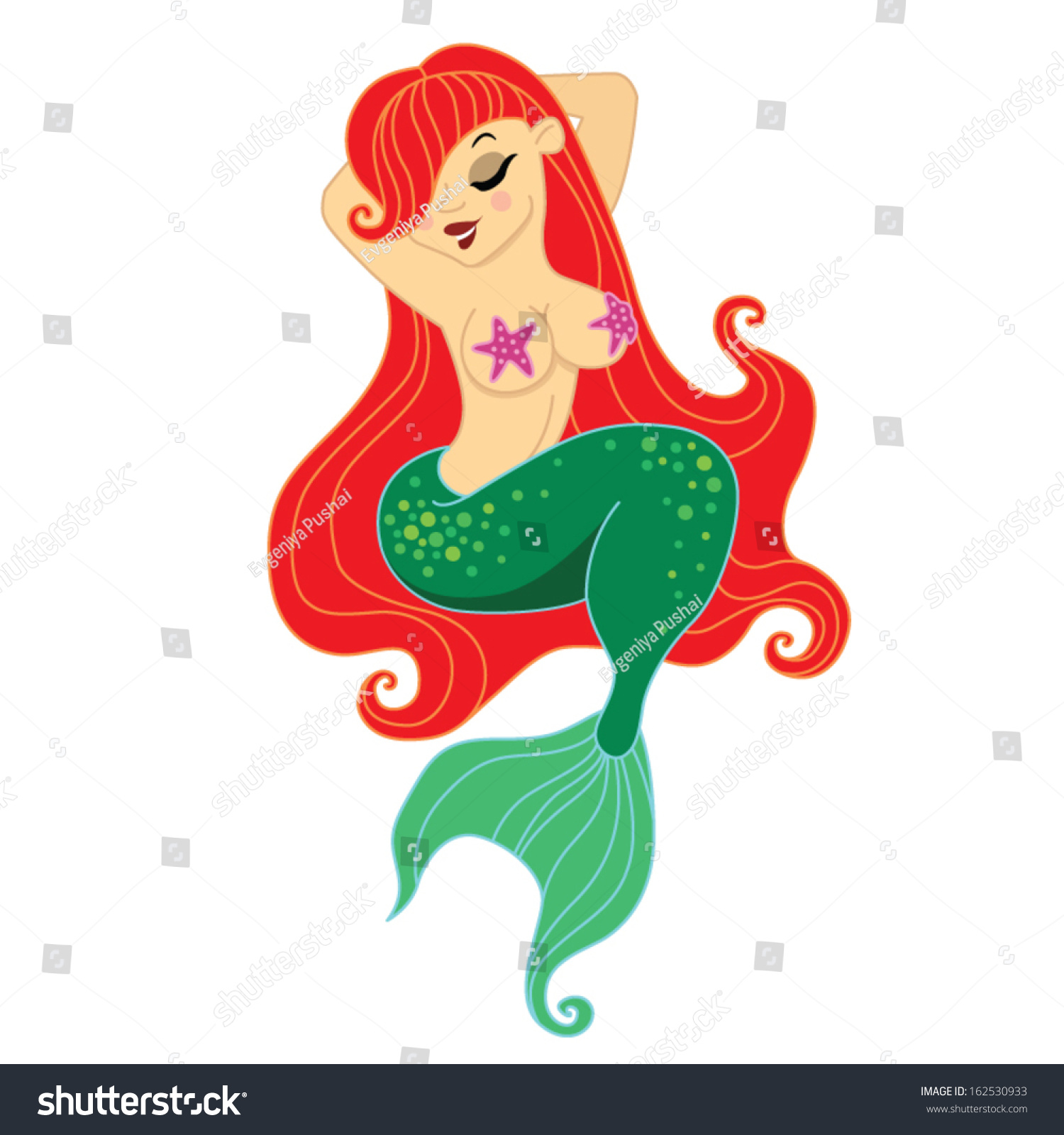 Beautiful Red-Haired Mermaid In Pin-Up Style Stock Vector Illustration ...