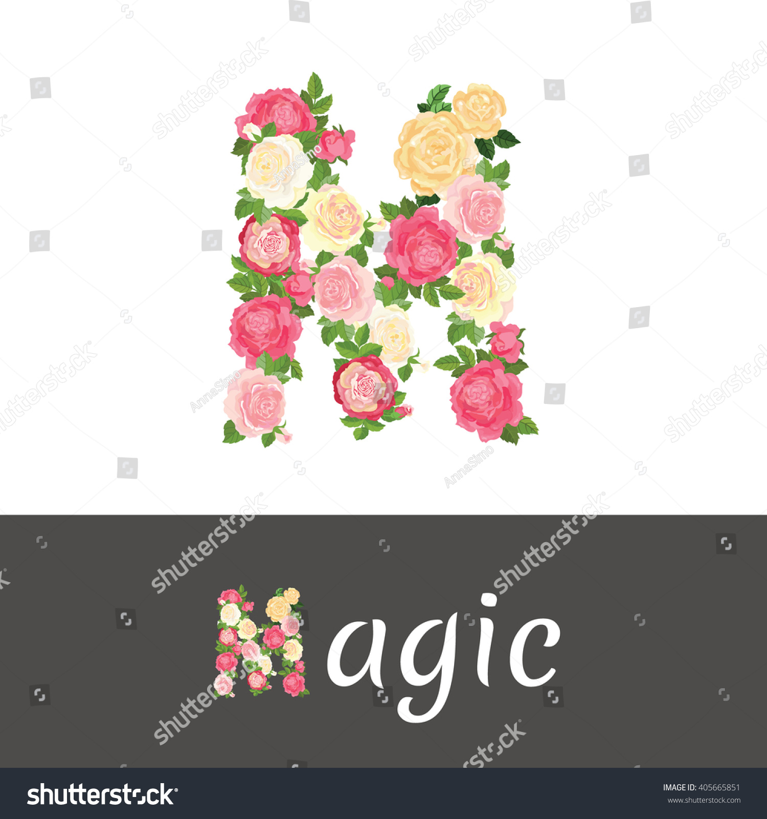 Beautiful Roses Shape Letter M Alphabet Stock Vector Royalty Free