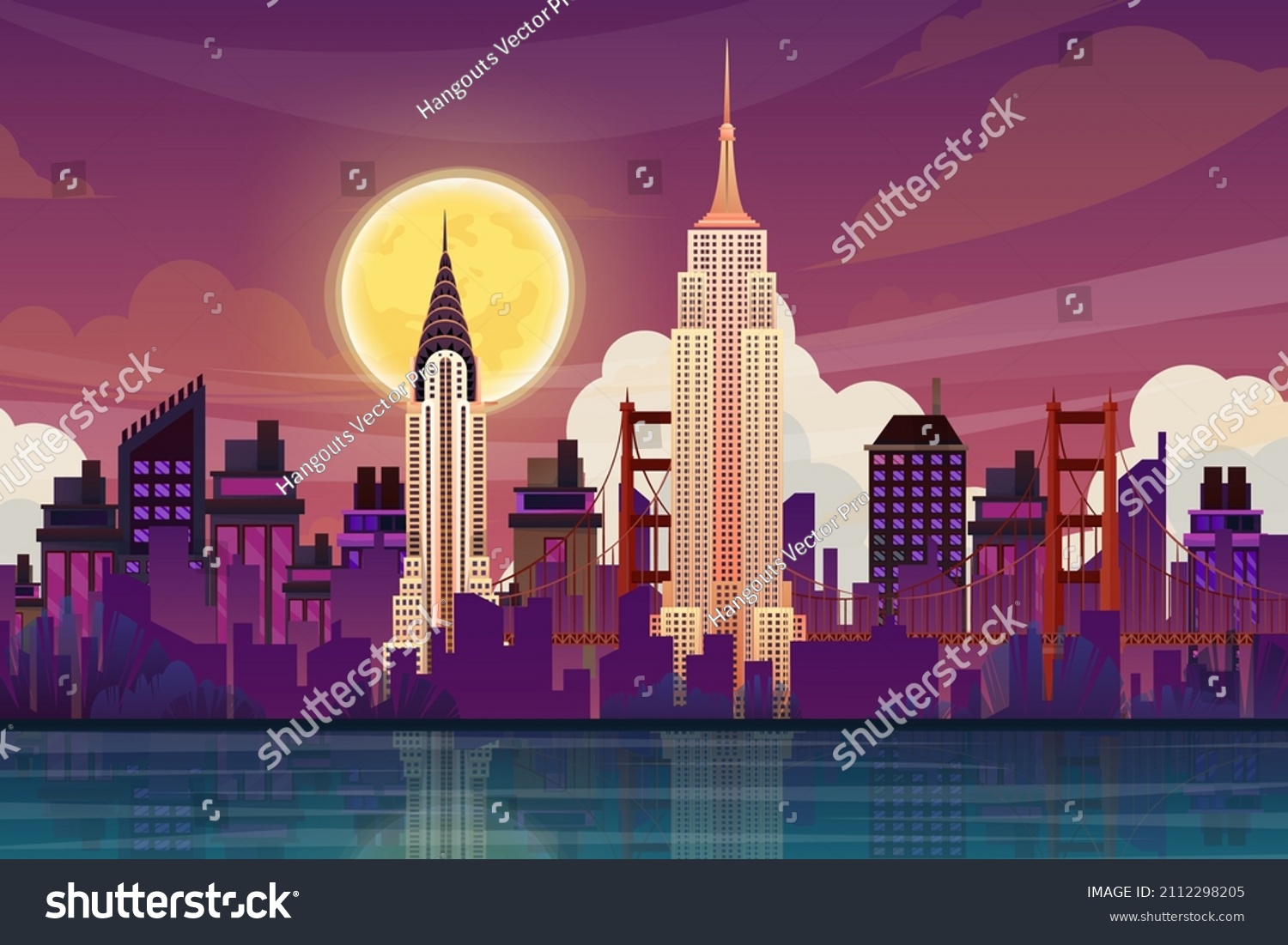 SVG of Beautiful scene with Chrysler Building and Empire State Building, World famous american tourist attraction symbol.International Architecture landmarks design postcard or travel poster, illustration. svg
