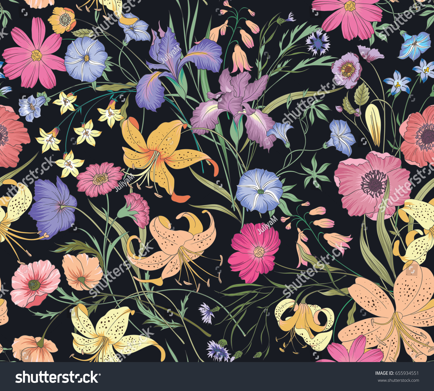 Beautiful Seamless Floral Pattern Flower Vector 스톡 벡터 ...