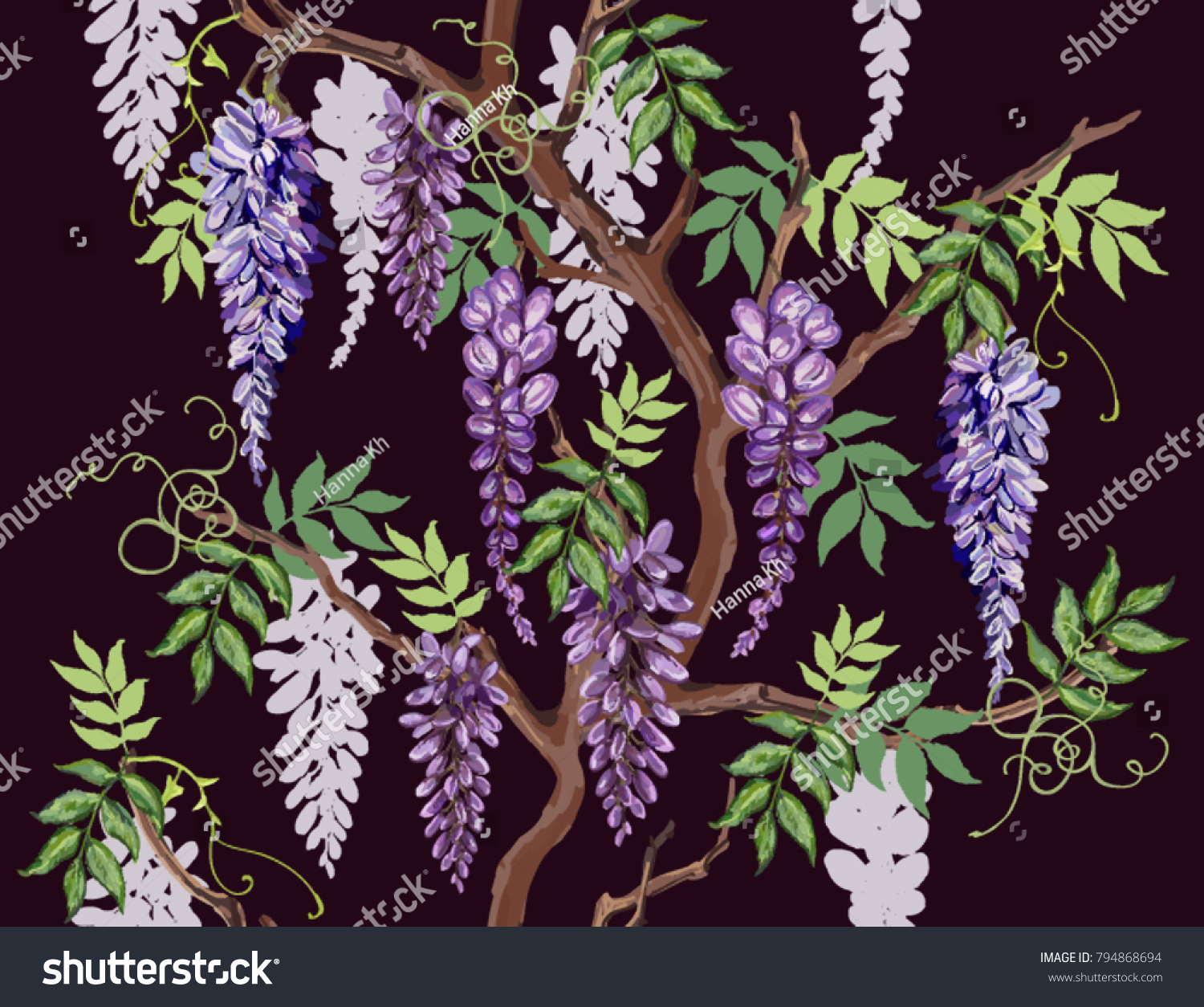 SVG of Beautiful seamless vector floral summer pattern background with tropical flowers, wisteria. Perfect for wallpapers, web page backgrounds, surface textures, textile. svg