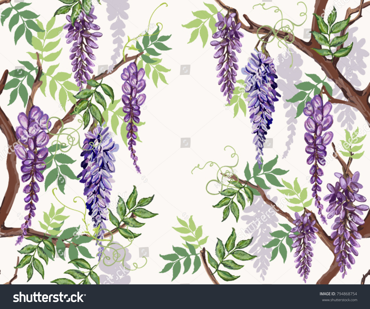 SVG of Beautiful seamless vector floral summer pattern background with tropical flowers, wisteria. Perfect for wallpapers, web page backgrounds, surface textures, textile. svg