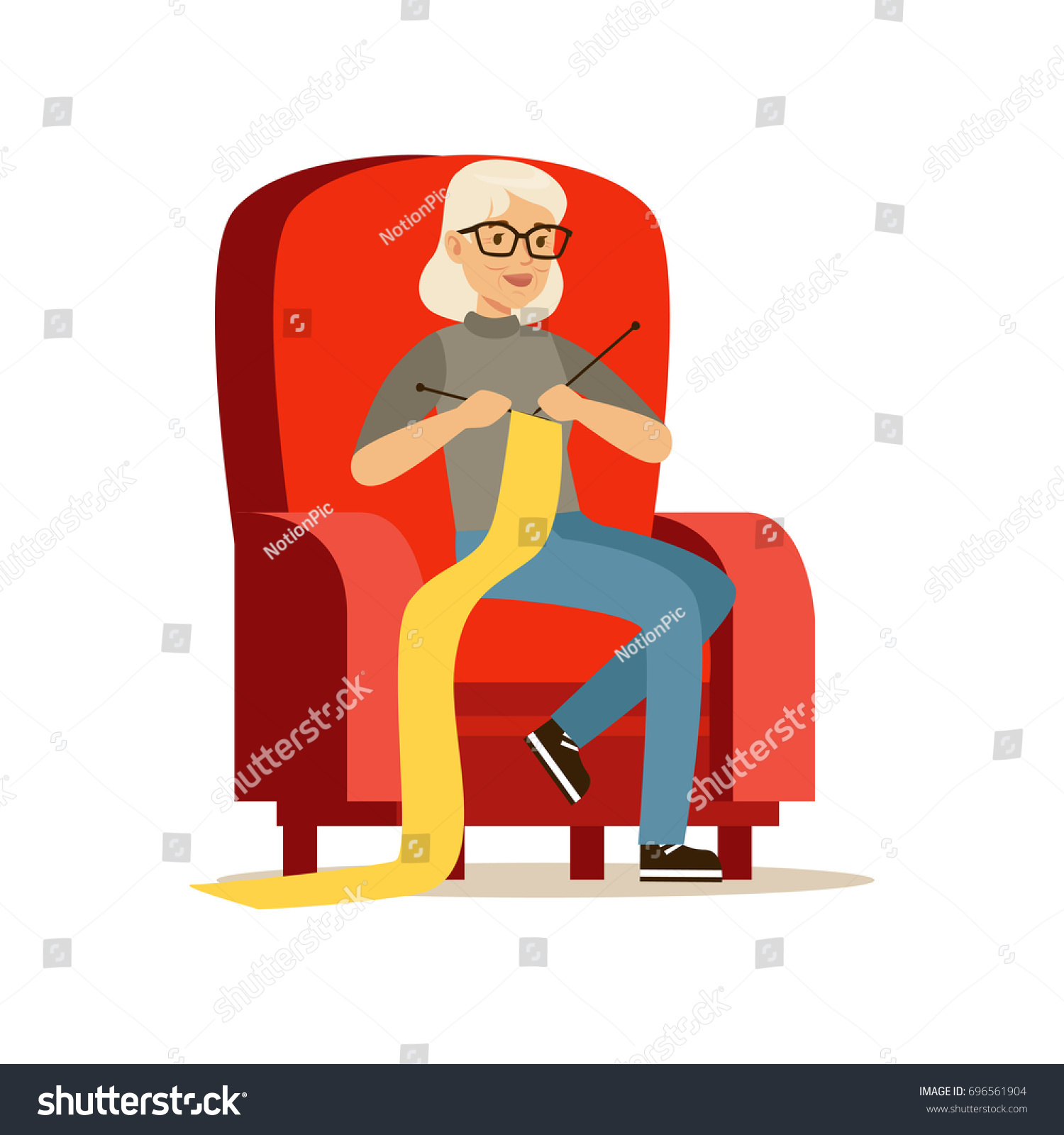 Beautiful Senior Woman Sitting Armchair Knitting Stock Vector Royalty Free 696561904 4213